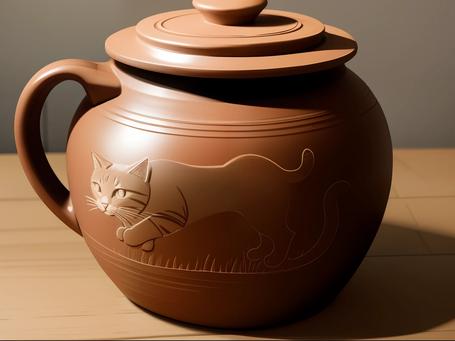 clay pot etched with a cat on it