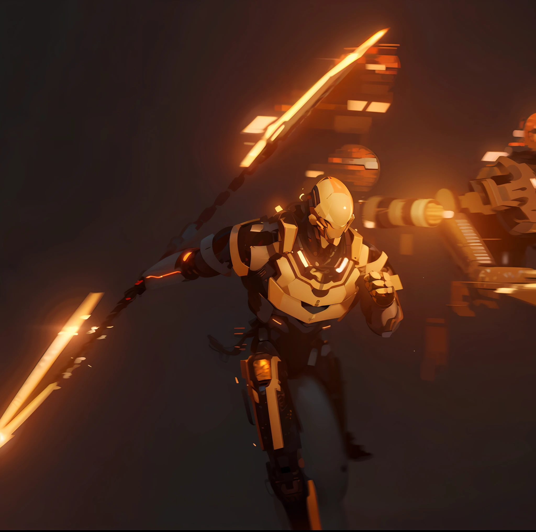 Dark_Fantasy,Cyberpunk,(chain saw,chain saw man,Red:1.1),1man,Mechanical marvel,Robotic presence,Cybernetic guardian, wearing a worn-out mech suit, intricate, (steel metal [rusty]), elegant, clear focus, shot by greg rutkowski, soft lighting, vibrant colors, masterpiece, ((street)), cowboy shot, dynamic pose,