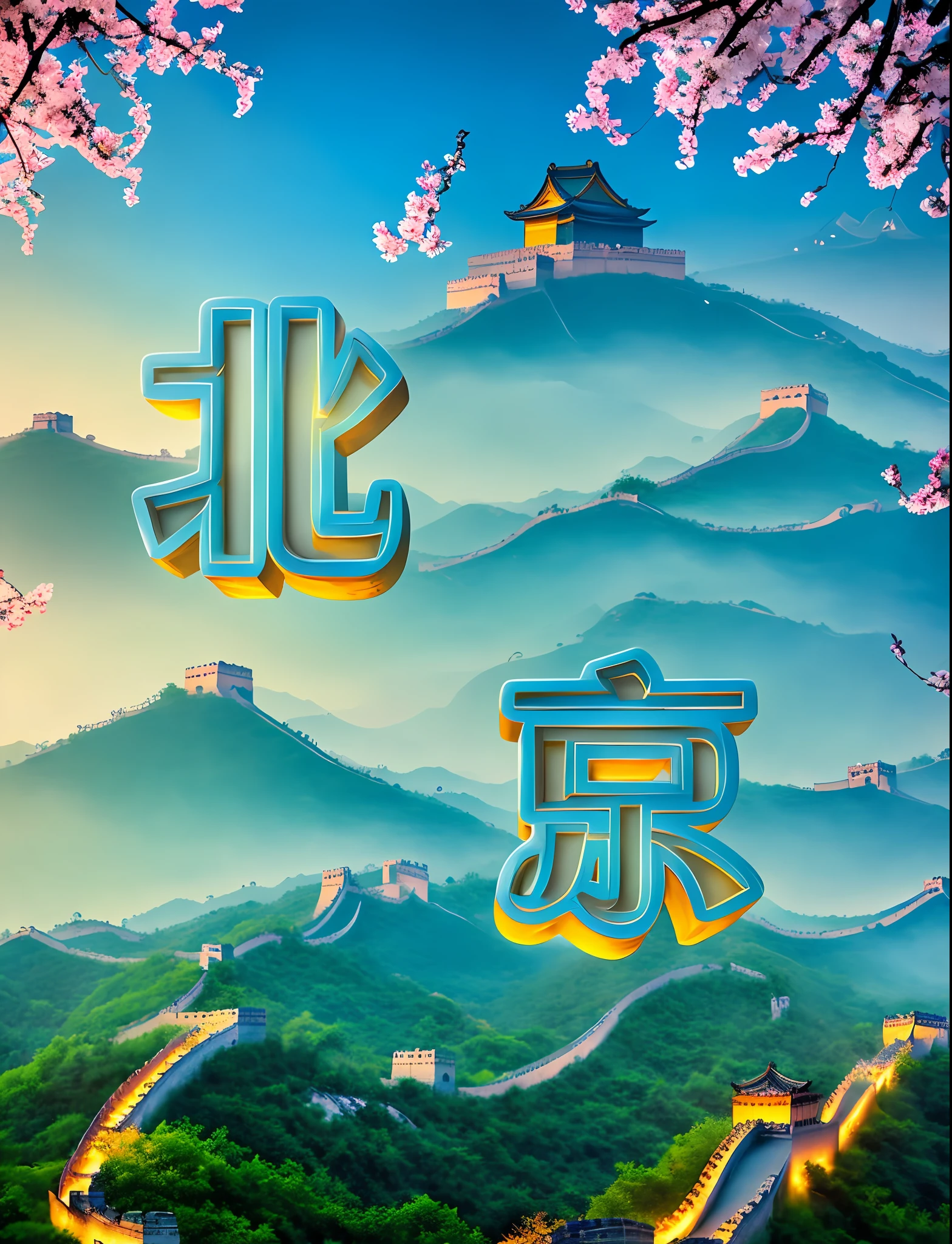 At dusk, the Beijing Great Wall stands majestically amidst lush green trees and willows dancing in the breeze. It is embraced by the serene blue waters, adorned with quaint small bridges and meandering streams, exuding an antique charm. The air is filled with the sweet fragrance of blooming flowers, and the atmosphere feels warm and tranquil like jade. Birds sing their melodies while flowers bloom, creating a picturesque water town scene. The view is so leisurely and captivating, it appears as if it was captured with real photography in stunning 16K resolution.