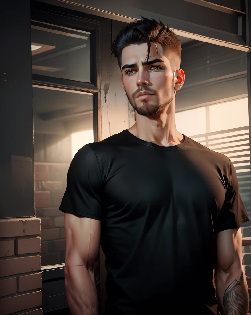 Change background realistic face handsome boy real face black T-shirt killer look