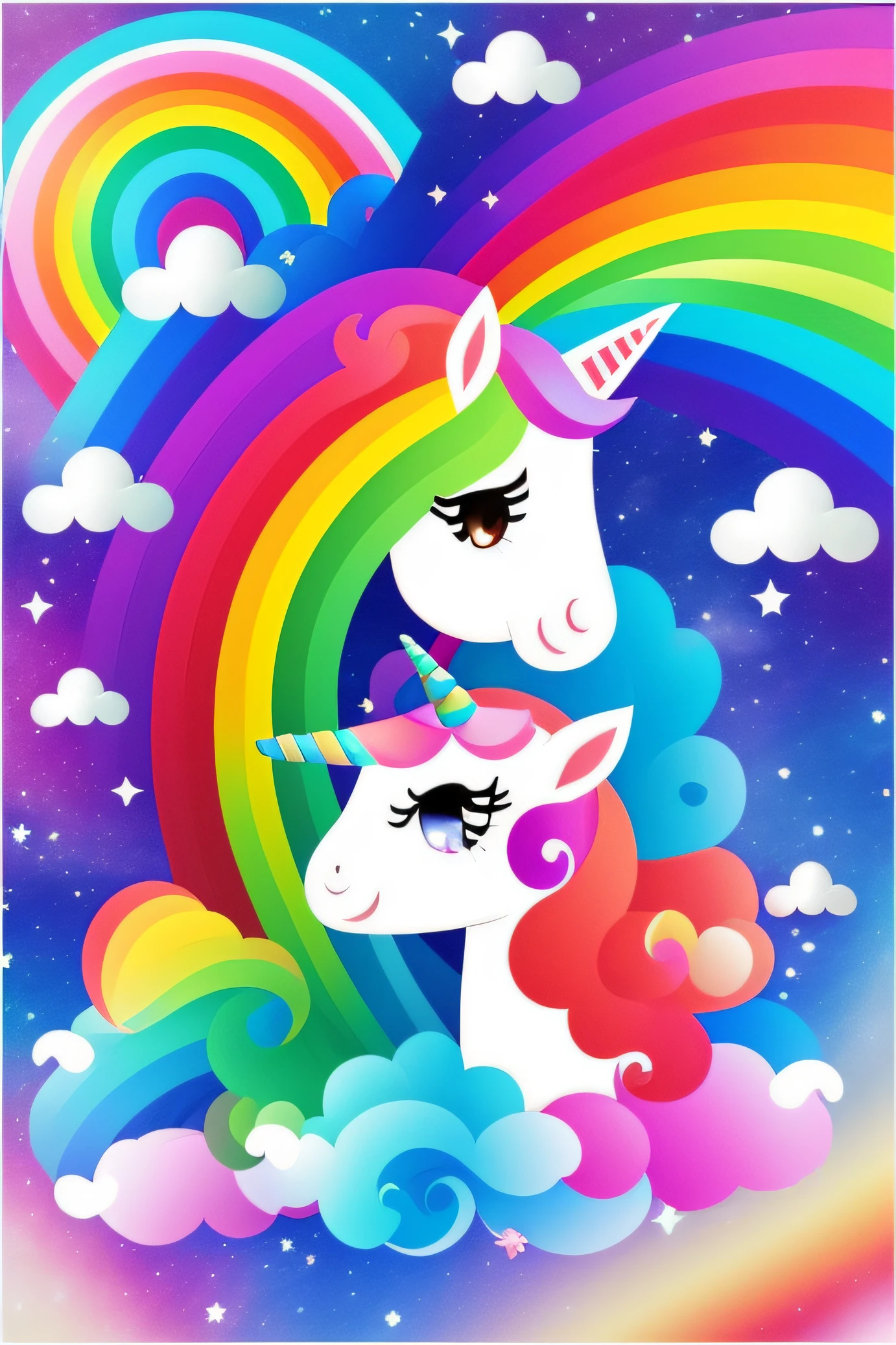 collage Unicornio kawaii con arco iris