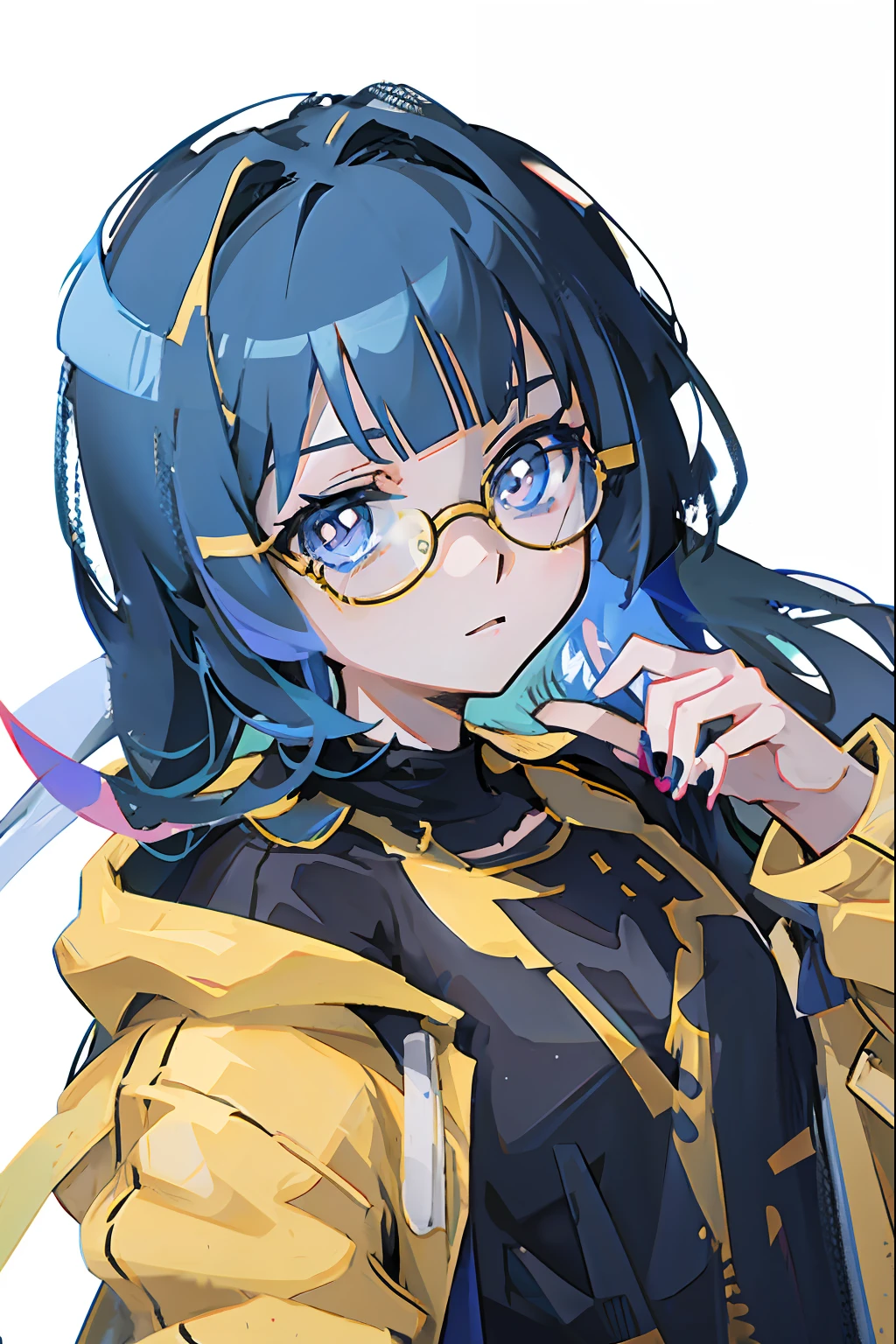 Anime girl with glasses and yellow jacket, Anime moe art style, 2 d anime style, unknown artstyle, Anime art style, in an anime style, High quality anime art style, Anime style. 8K, style of anime4 K, In anime style, Marin Kitagawa fanart, Anime style portrait, style of anime, Anime art style