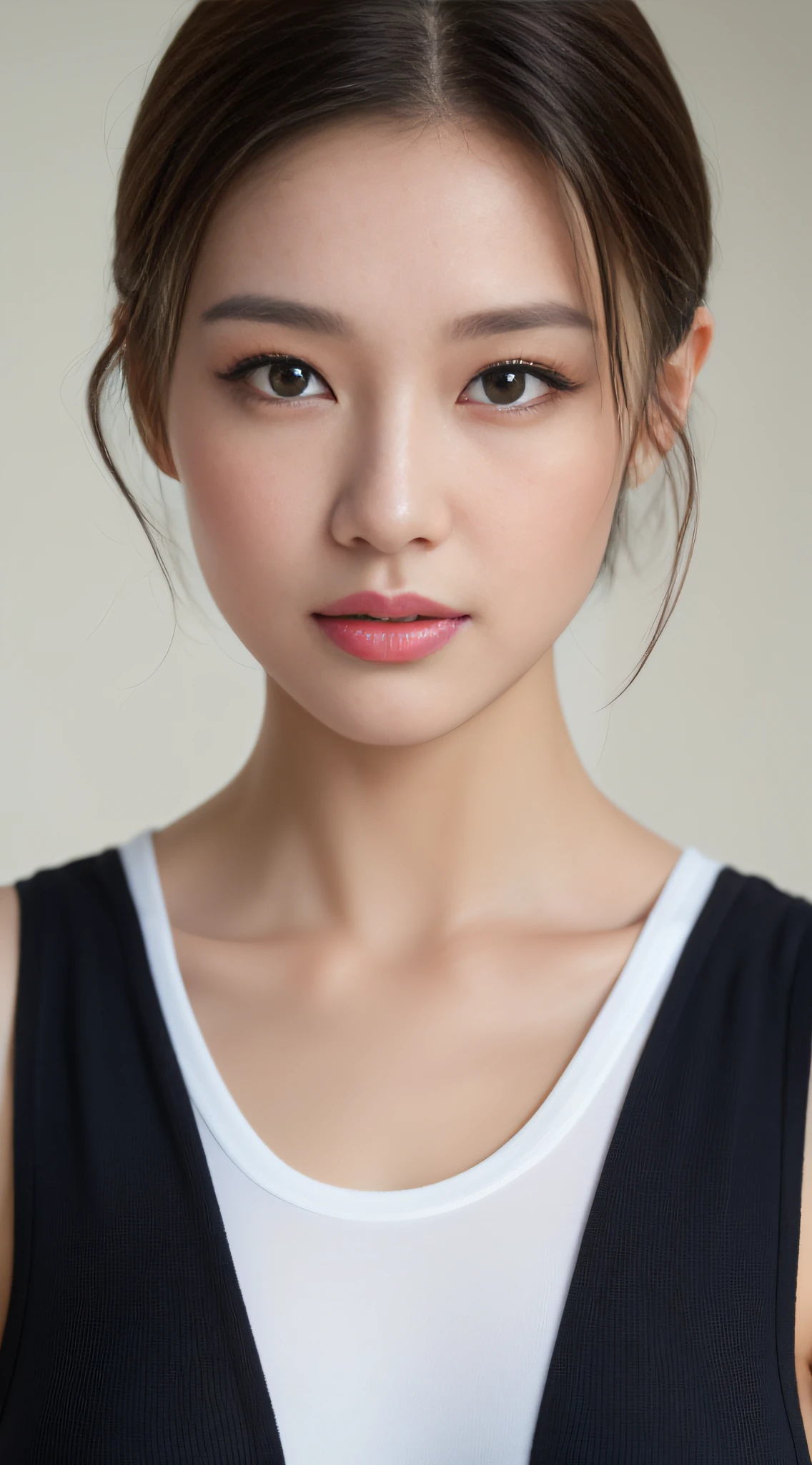 ((Best Quality, 8K, Masterpiece: 1.3)), a tall and beautiful woman, perfect figure: 1.4, slender abs, dark brown hairstyle, short hair, white yoga pants, without any posture movements, standing straight, highly detailed face and skin texture, detailed eyes, double eyelids, face with high cold, royal sister full of fan