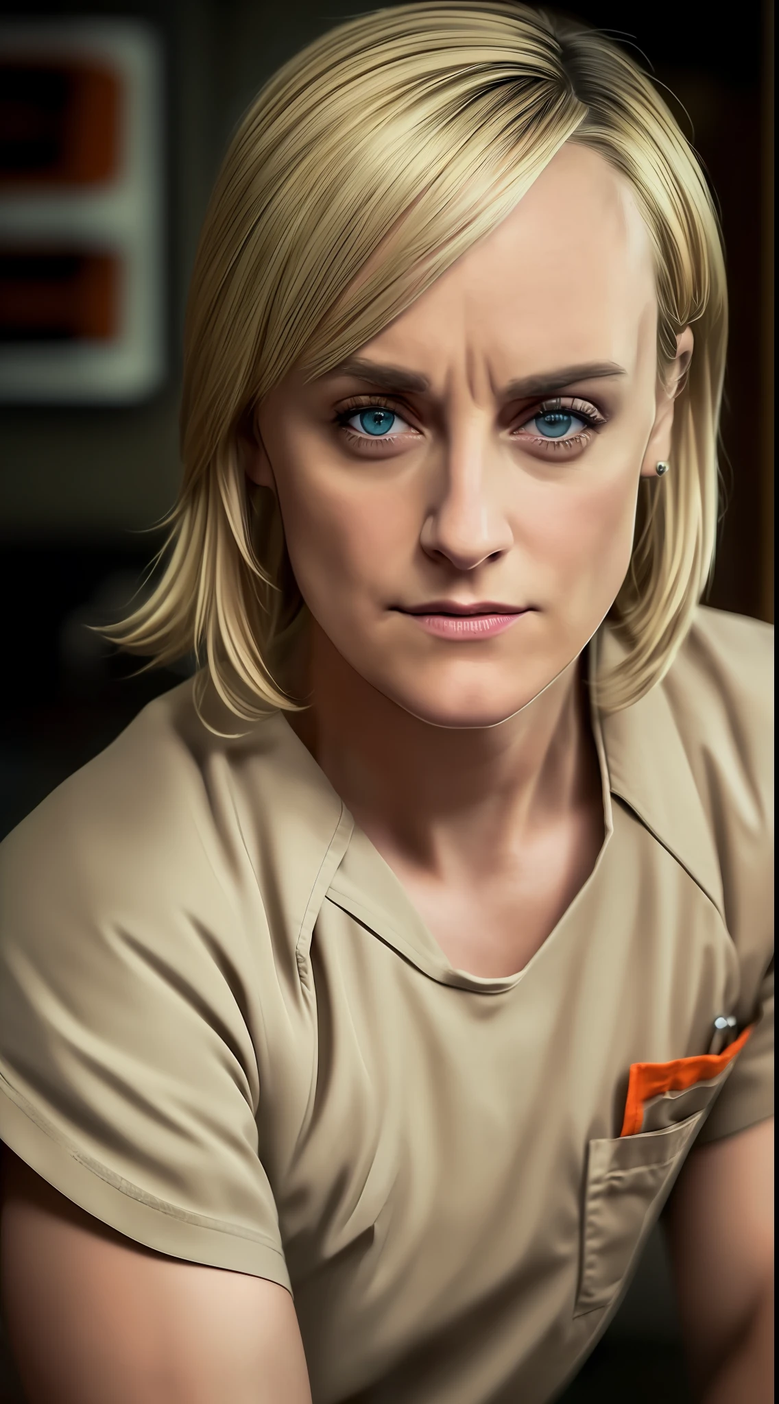 (((Piper Chapman, of the series "orange is the new black", inspirada em Taylor Schilling))), appearance of 38 years, (NSFW:1.24), ((Autorretrato frontal)), 8k UHD, DSLR, grain of film, Pintura fotorrealista, ((smiling for camera, Seductive look at camera)), in a setting of a dark dark forest. estilo filme de terror, Auto retrato de rosto frontal, posing for camera,,lowangle, 24 mm, (((foco nítido:1.5))), (((profundidade de nitidez:1.5))), (fotorrealista:1.5), (textura da pele:1), cinemactic, hiperdetalhado,