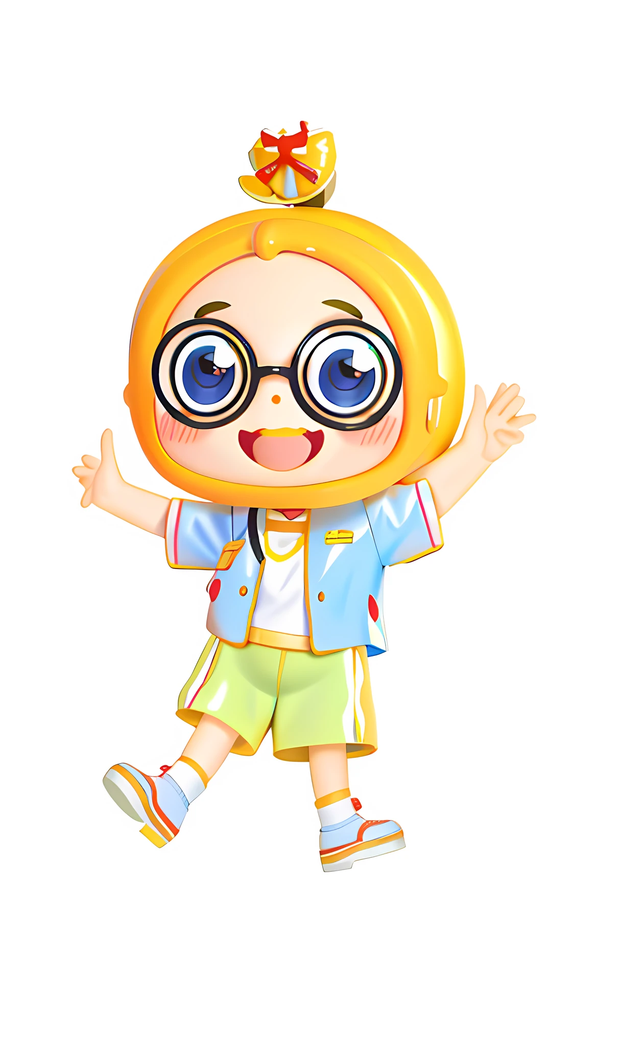 Cartoon boy waving with glasses and yellow hat, tchibi, Cartoon Cute, kiddy big breasts, kid, cute character, Cute boy, Cute cartoon character, Cute girl, an animated character, Happy kids, chibi girl, Cute woman, Happy girl, cartoon character, chibiStyle, Girl, 😃😀😄☺🙃😉😗, Ruan cute vtuber,3D texture,Blind box style,3Drenderingof,8K,ultraclear