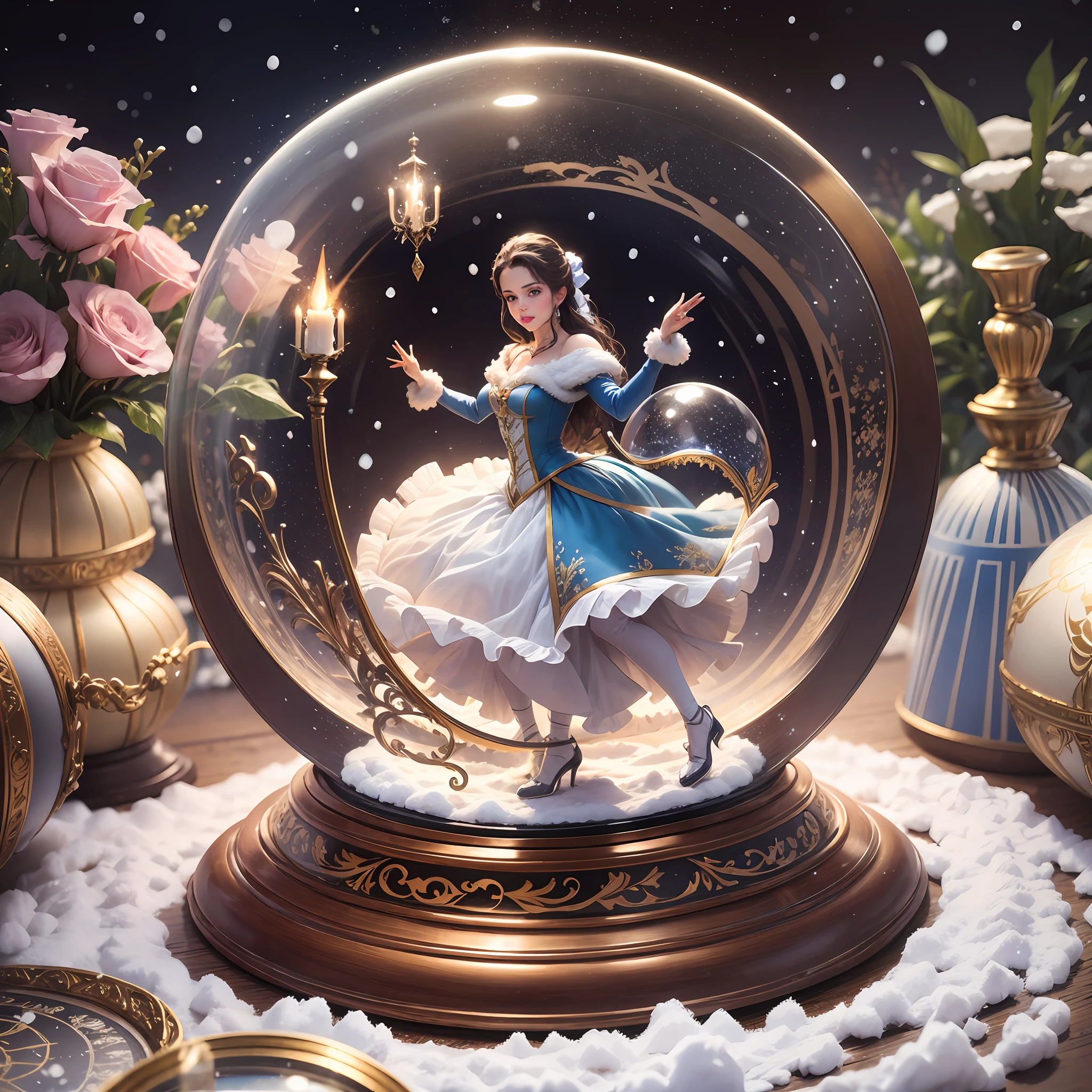 snow globe containing beauty and the beast dancing