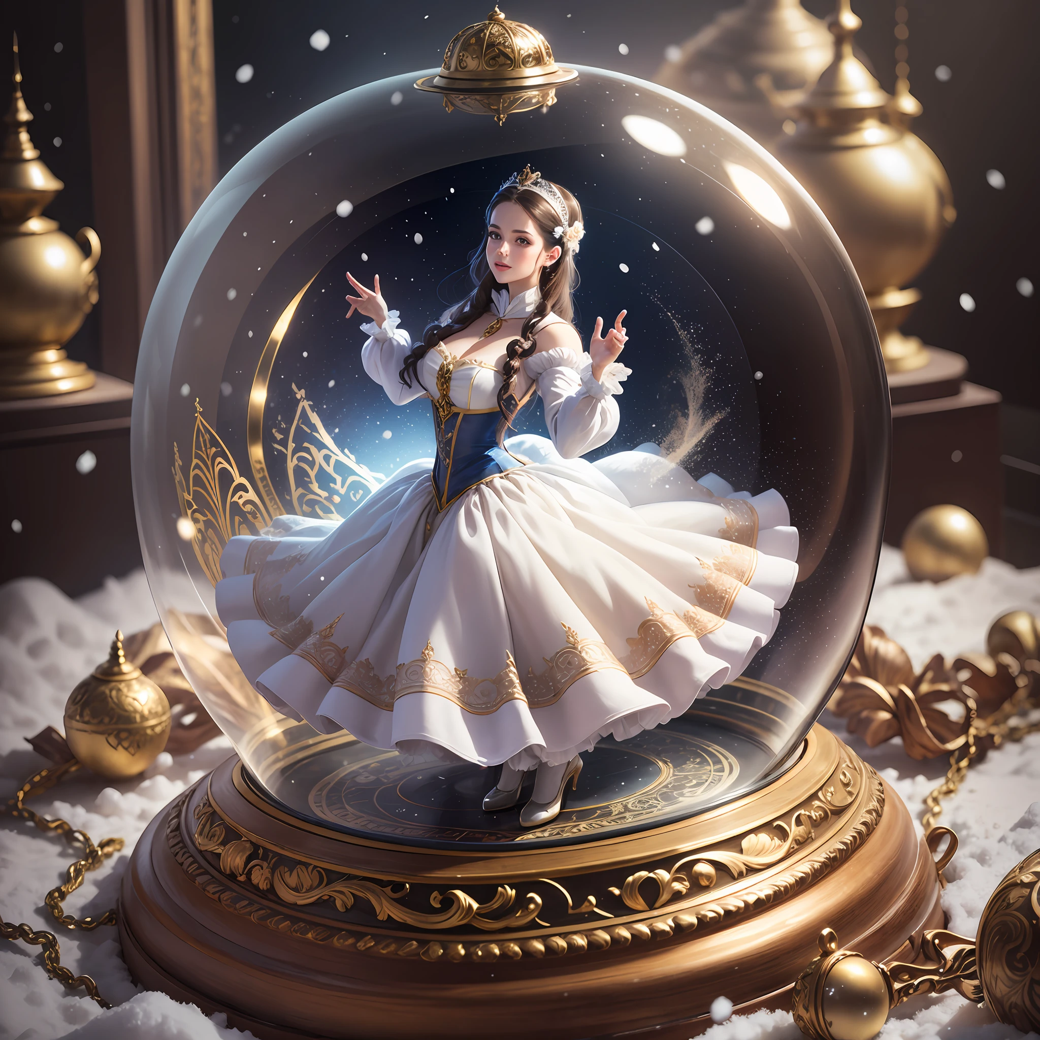 snow globe containing beauty and the beast dancing