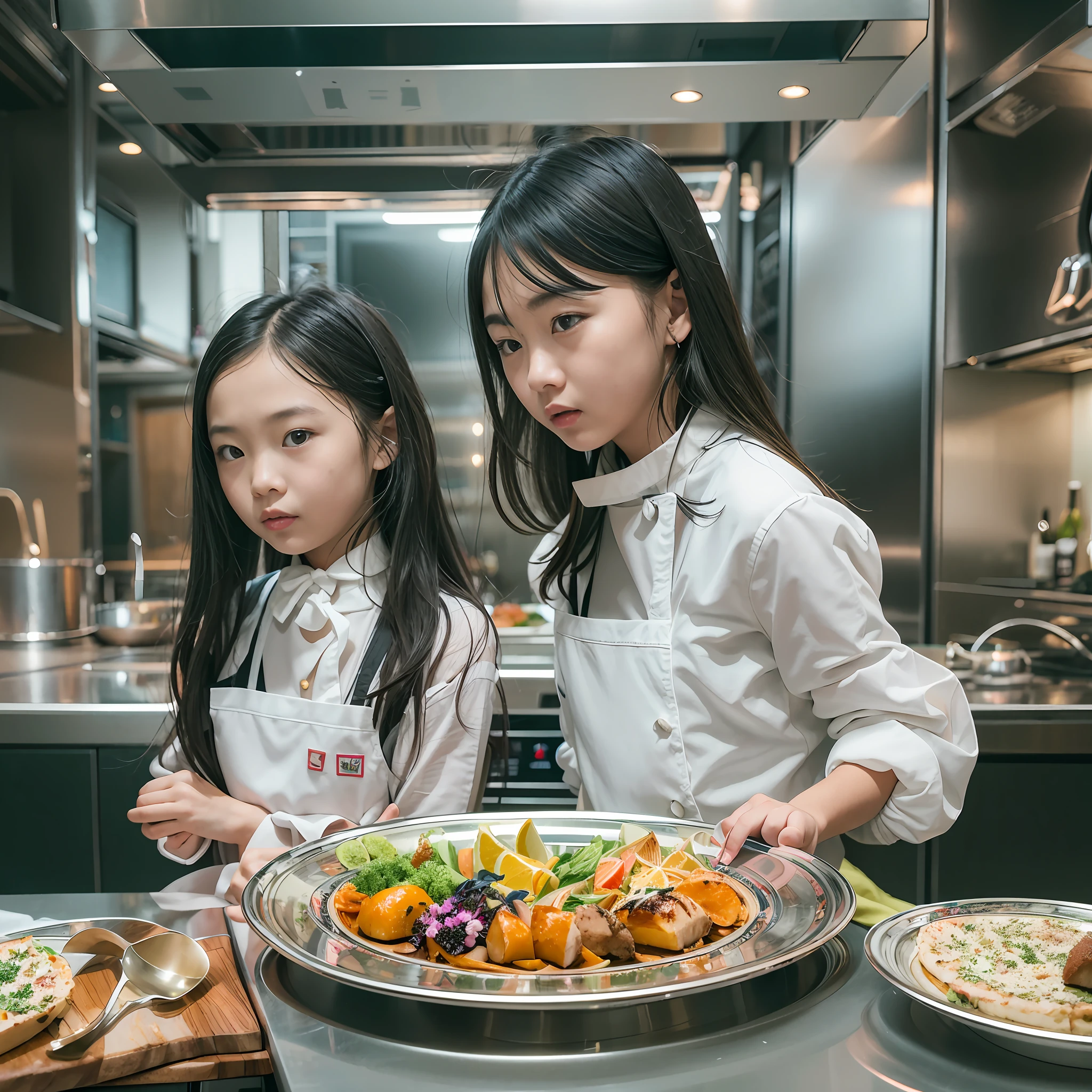 Located on the 180th floor of Shanghai Tower,Five delicate cute little girls with upturned asses,junior school student,Cook in an upscale open kitchen