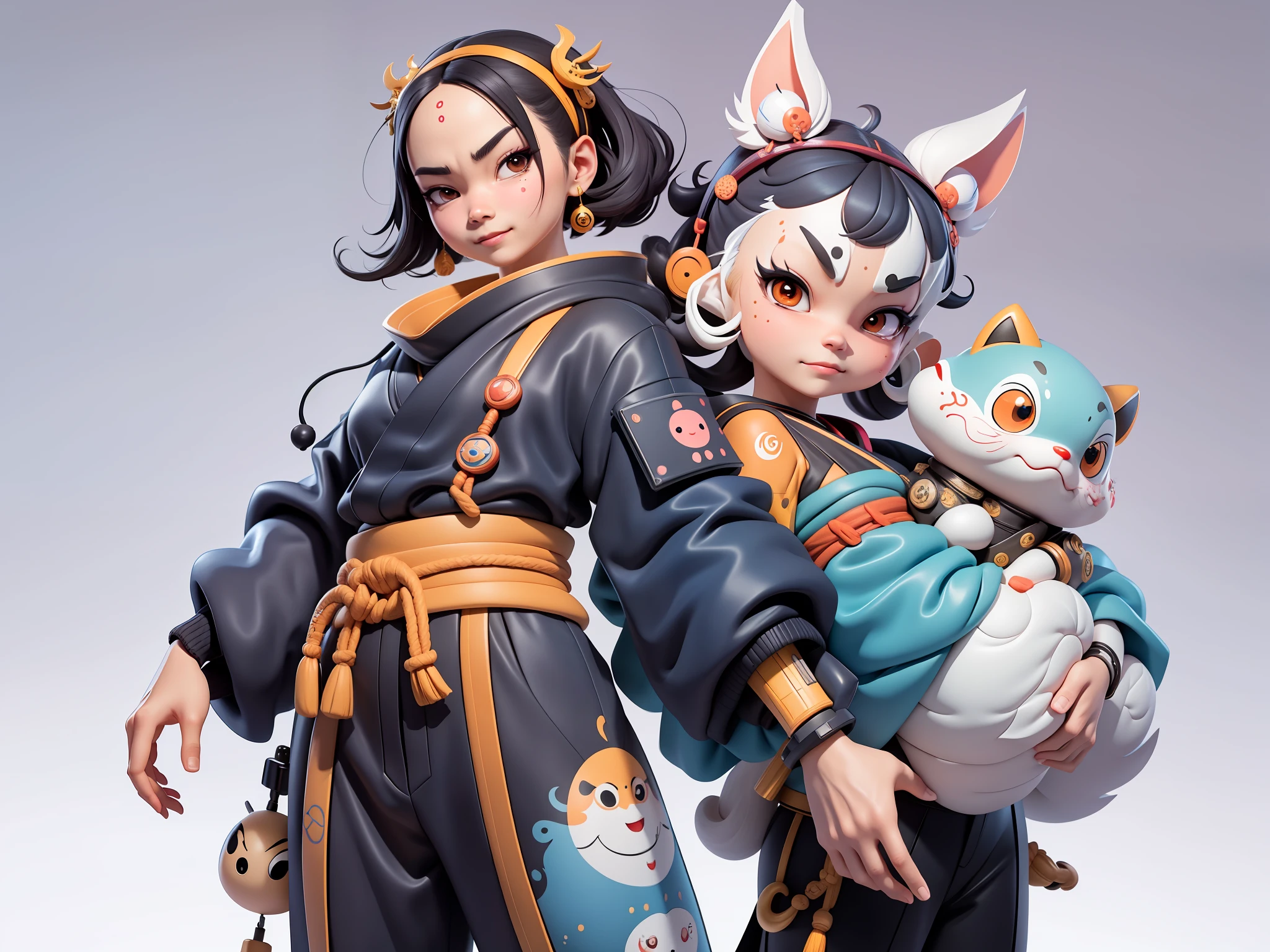 (Daisaku),(Need),(Super meticulous),(full bodyesbian:1.2),Japanese ukiyo-e girl，japanese geisha，Beautiful，Oriental dragon，Aeolian Thor，Raised sexy，爆乳，Oriental face，TV Anchor，Bust portrait illustration，Alone，In black suit，a blue tie，The face is slightly chubby，The face was clean，without a beard，Black super short hair，Black eyes，Smile confidently，3C computer sub-products，iPad， iphone，Digital painting，3D character design by Mark Clairen and Pixar and Hayao Miyazaki and Akira Toriyama，The illustration is a high-definition illustration in 4K resolution，With very detailed facial features and cartoon-style visuals。