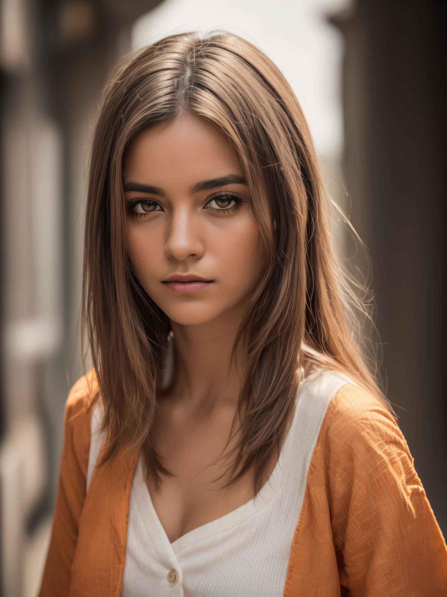 (((Uma mulher jovem))), (cabelos loiros:1.2), ((Roupa laranja do preso:1.2)), inspired by the series "orange is the new black" ((Autorretrato frontal)), 8k UHD, DSLR, grain of film, ((olhar sedutora)), Auto retrato de rosto frontal, posing for camera,,lowangle, 24 mm, (((foco nítido:1.5))), (((profundidade de nitidez:1.5))), (fotorrealista:1.5), (textura da pele:1), cinemactic, hiperdetalhado