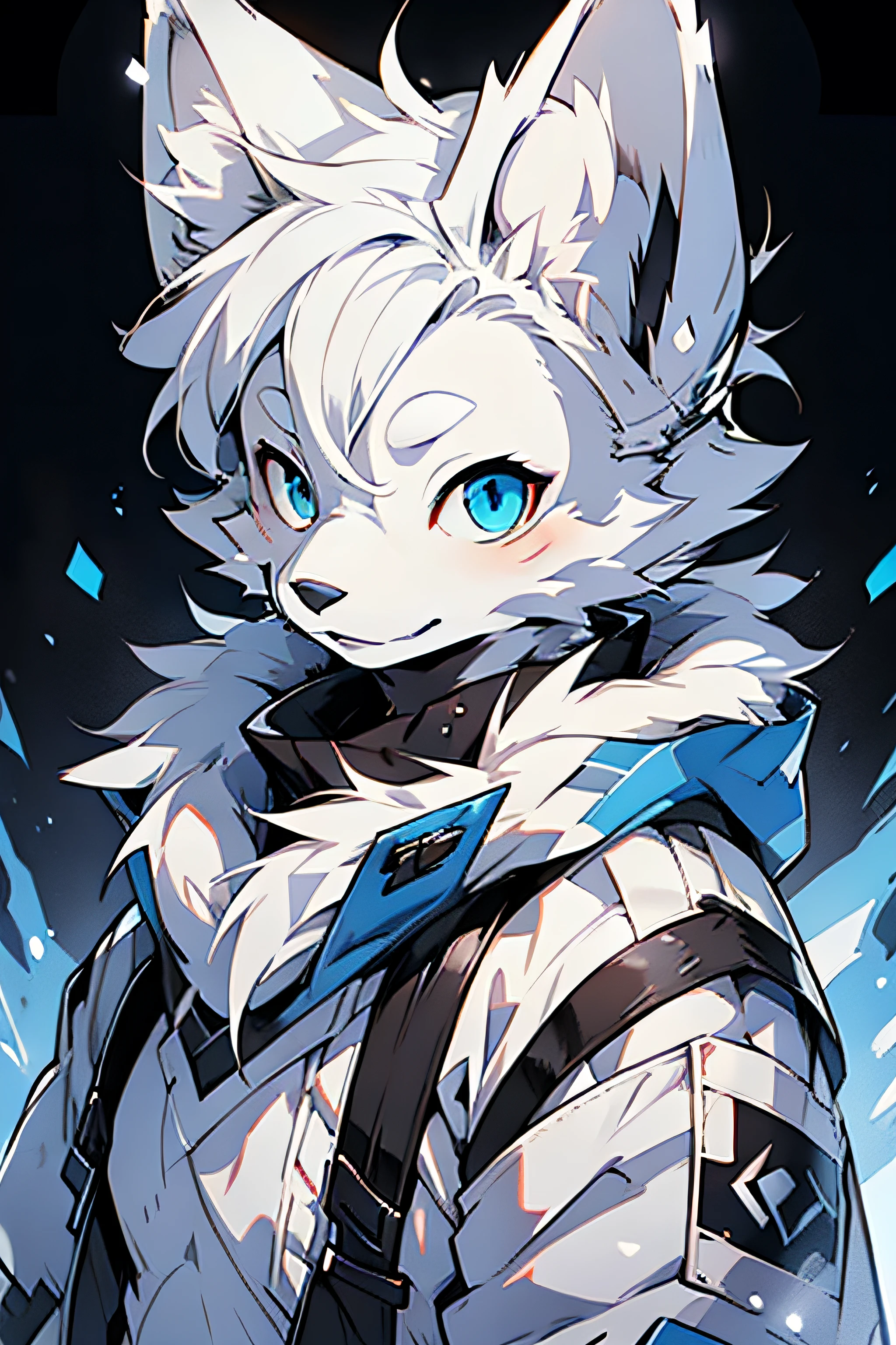 Male arctic fox，White hair，blue color eyes，very very beautiful furry art, trending on artstation pixiv, Cute detailed digital art, Detailed digital anime art（Cute 1.2）