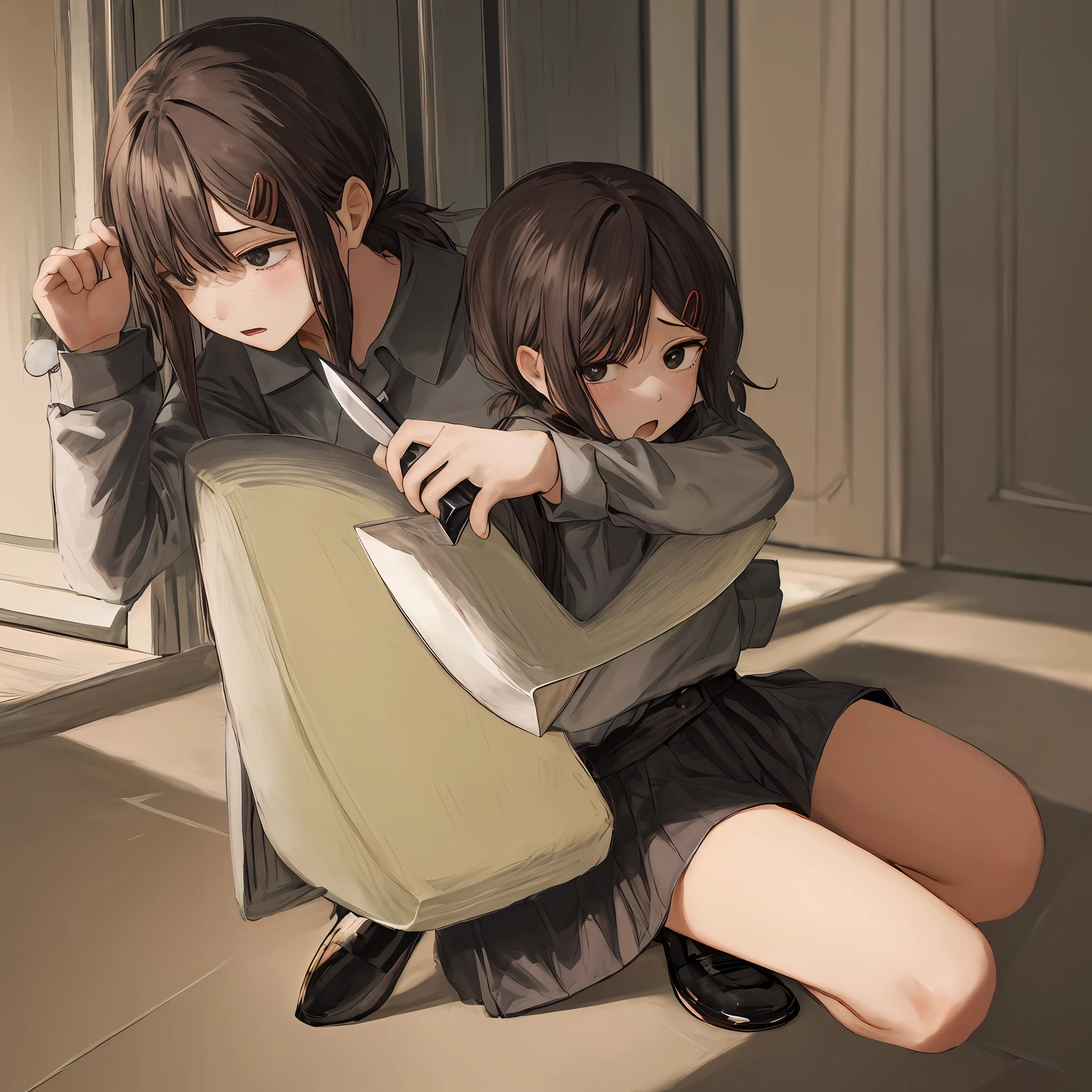 Knife a child giving the pussy