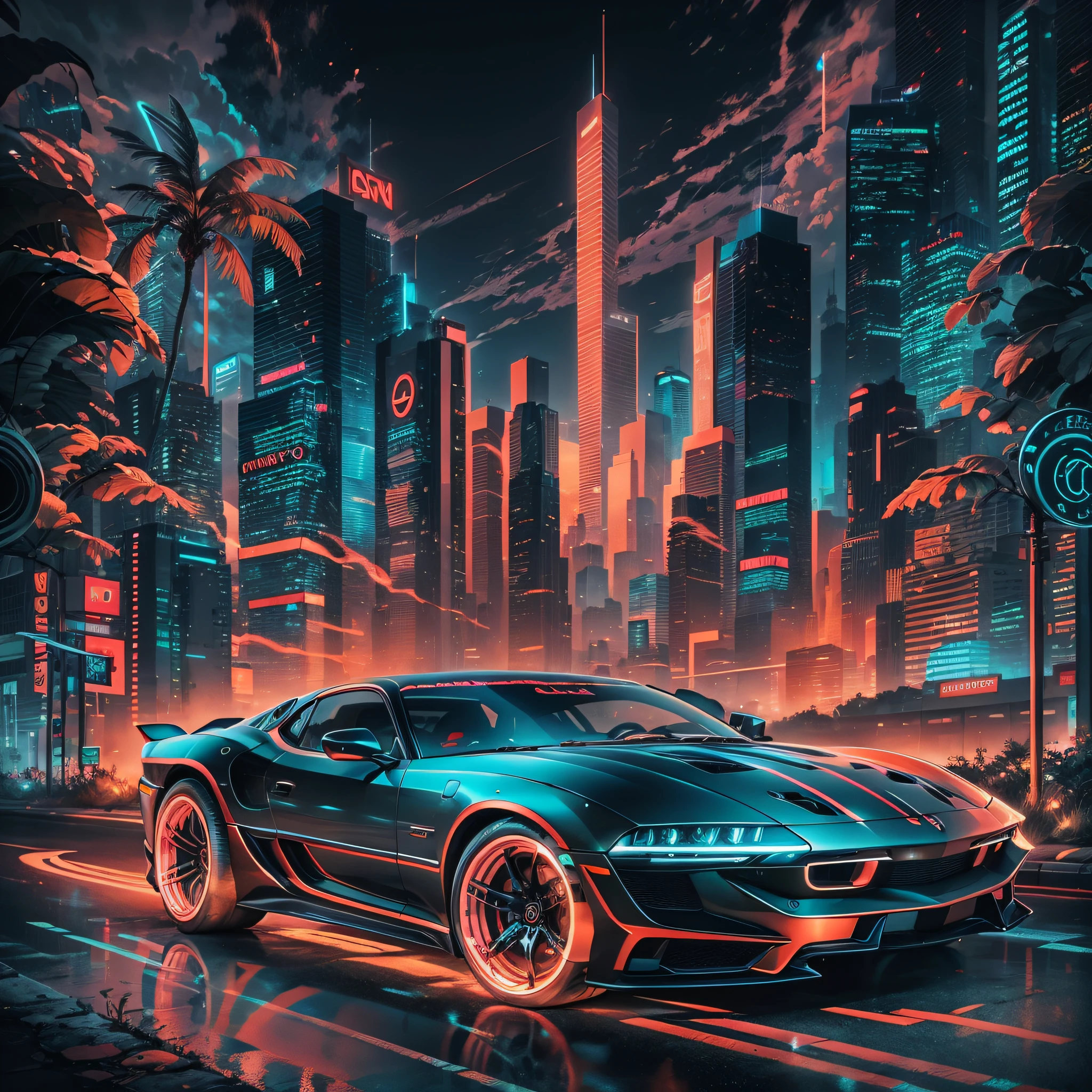 Navegue por uma paisagem noturna iluminada por neon neste design de camiseta inspirado em retroondas. Imagine um elegante carro esportivo dos anos 80 correndo por uma paisagem urbana banhada por luzes de neon. O horizonte futurista brilha com cores vibrantes, reflecting the shiny surface of the car. Embrace '80s nostalgia and the thrill of a high-speed adventure in this electrifying design.