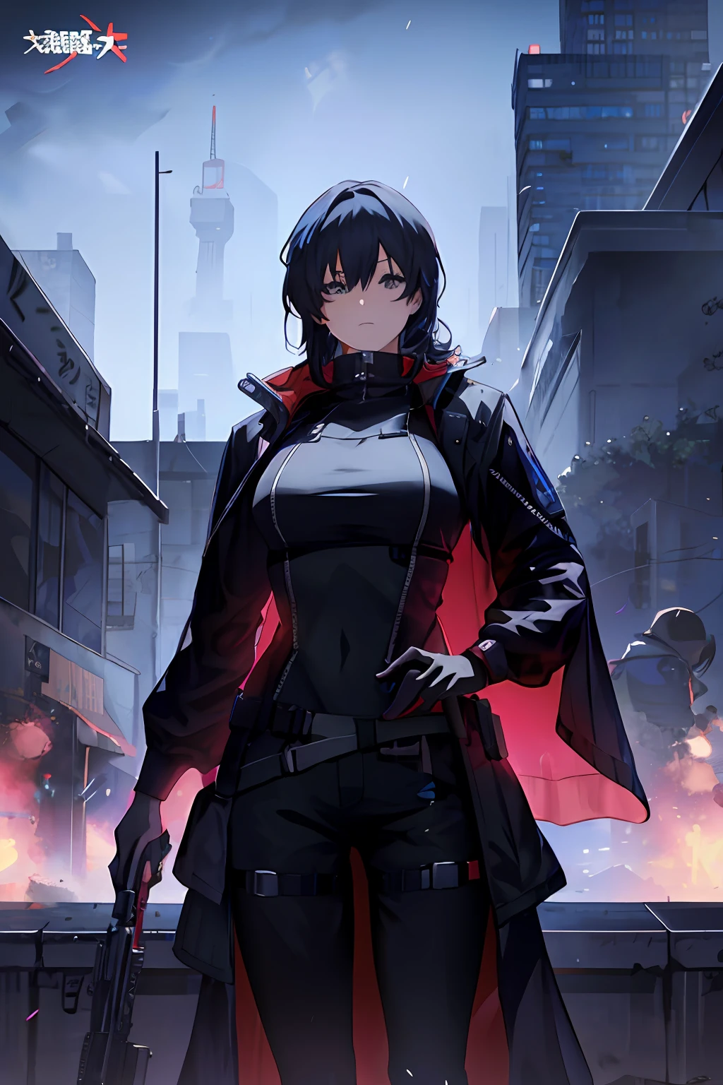 Anime girl standing in front of city street with gun, Badass anime 8 K, Best anime 4k konachan wallpaper, portrait of a female anime hero, style of anime4 K, Female action anime girl, 4K anime wallpaper, cyberpunk anime girl in hoodie, Anime art wallpaper 8 K, Anime wallpaper 4 k, Anime wallpaper 4K, from girls frontline