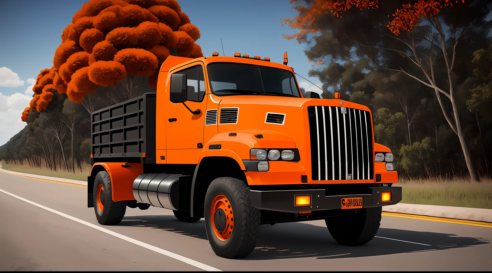 ONE Orange Truck Carrier 8k Photo Realistic, ultrarrealista, laranja, preto e branco --auto