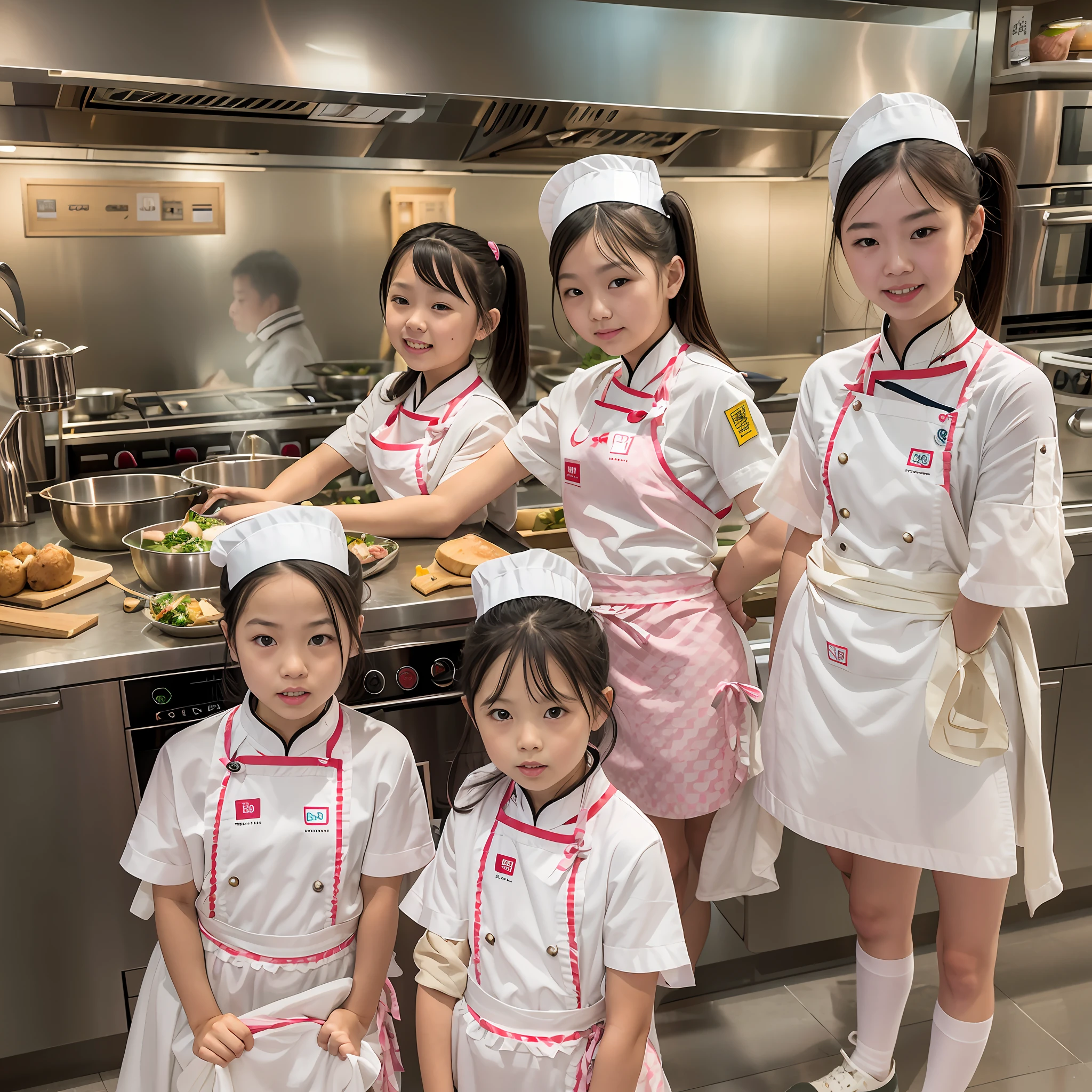 Located on the 180th floor of Shanghai Tower，Five delicate cute s with upturned asses，junioool student，Cook in an upscale open kitchen