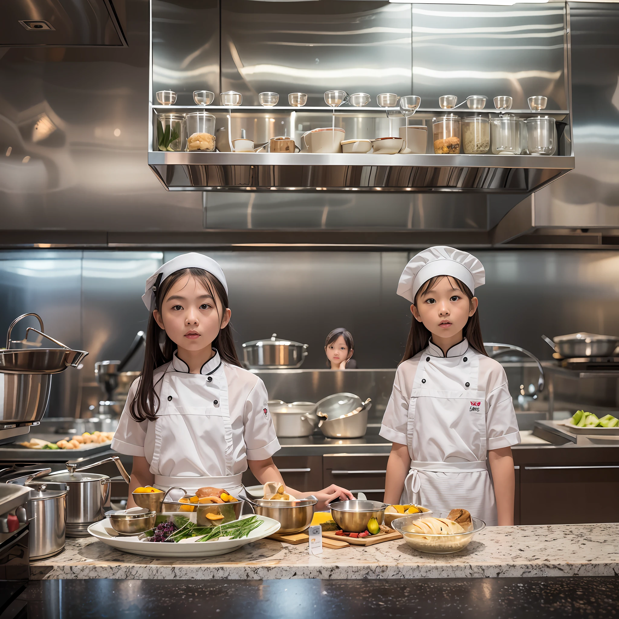 Located on the 180th floor of Shanghai Tower，Five delicate cute  girls with upturned asses，juniorin an upscale open kitchen