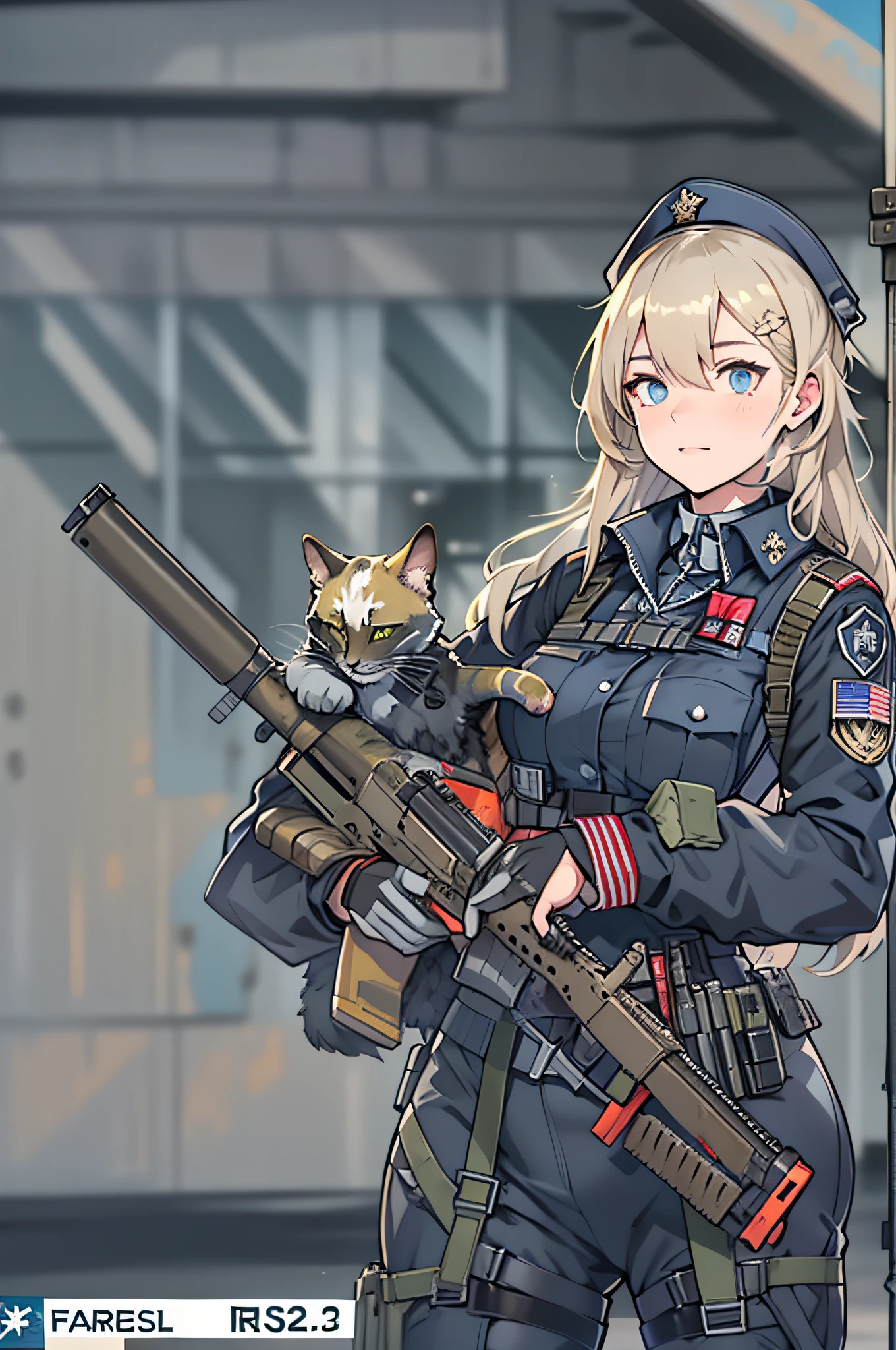 Girl holding a cat, girls frontline style, from girls frontline, Fine details. girls' frontline, girls' frontline, girls frontline cg, infantry girl, Women's Last Tour, soldier girl, M4 Sopmod II Girls Frontline, anime maid ss military, girls frontline universe, Mechanized soldier girl, Majora、lieutenant colonel、Girls Moon、Start of battle!