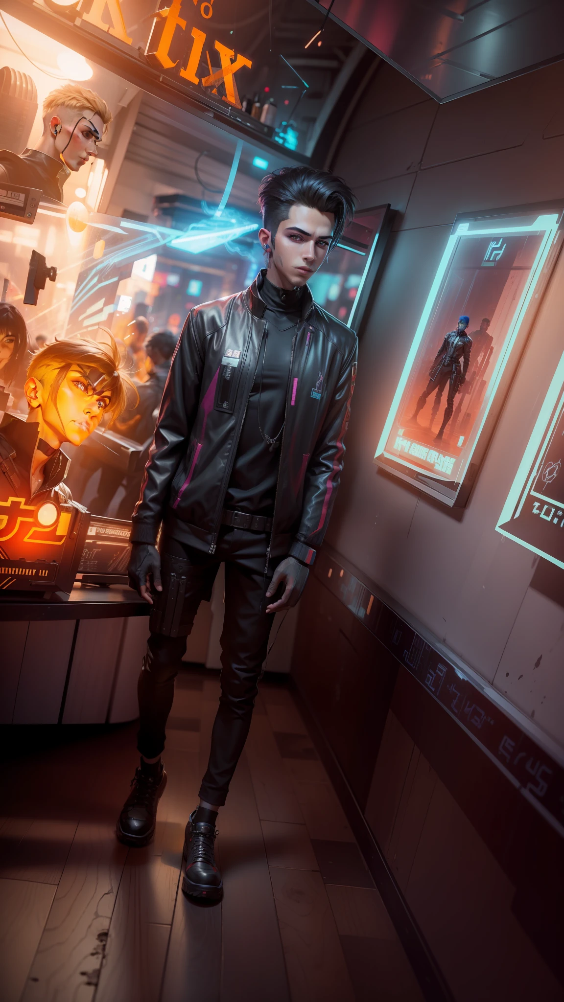 Change background cyberpunk handsome boy, realistic face , 8k , ultra realistic