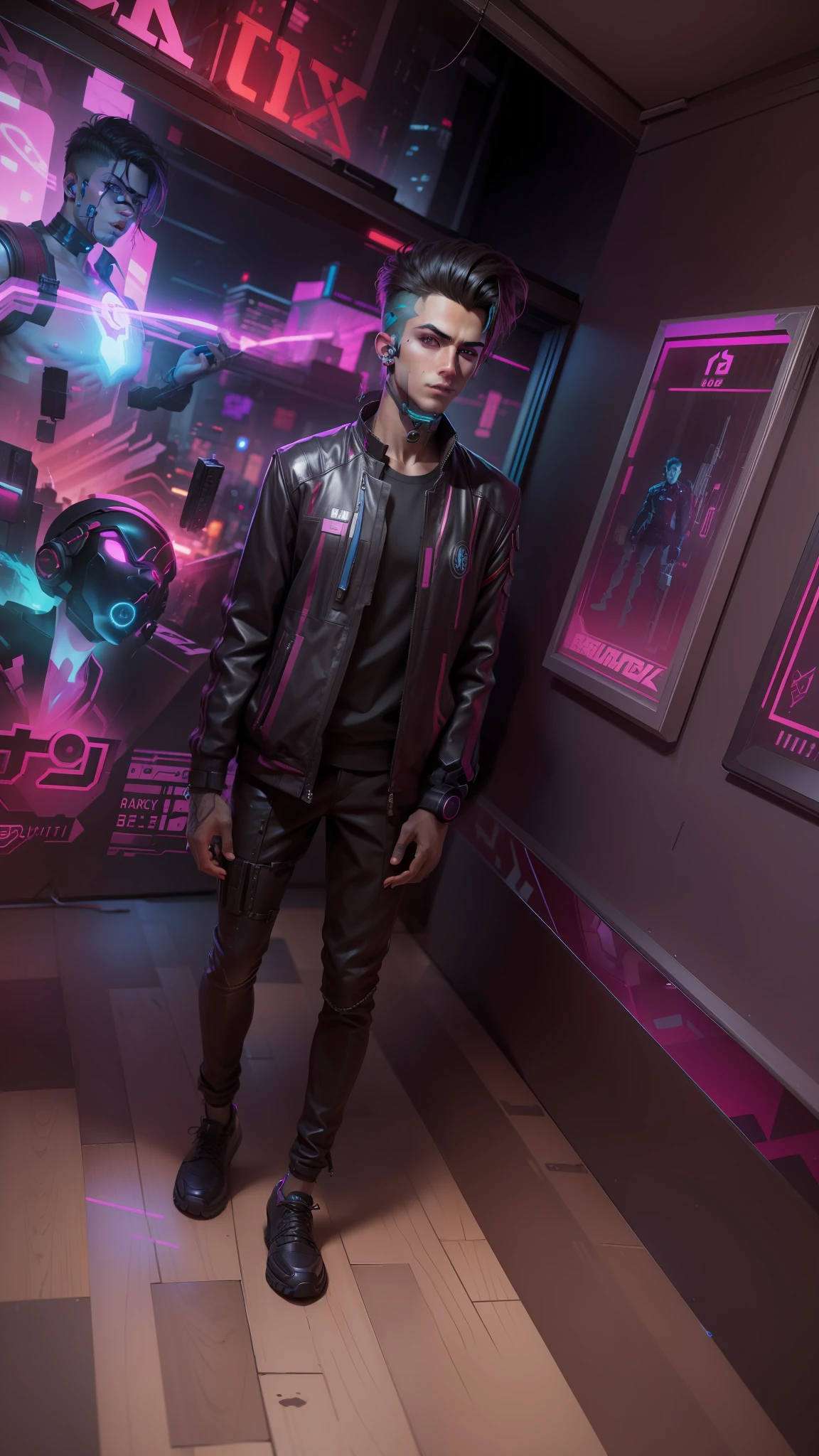 Change background cyberpunk handsome boy, realistic face , 8k , ultra realistic
