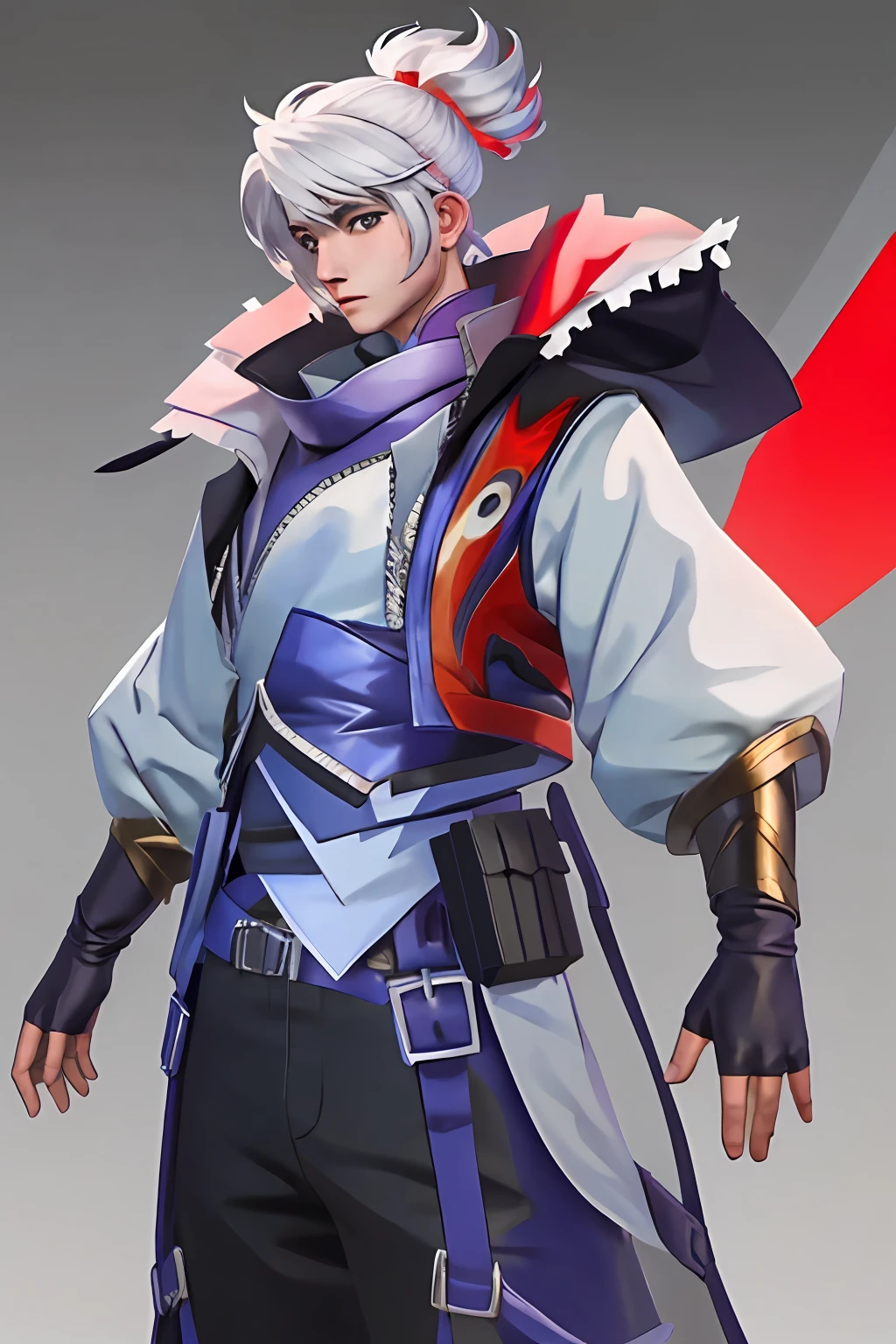 1boy,liubei, white hair,masterpiece, best quality, ,outdoor,red mark