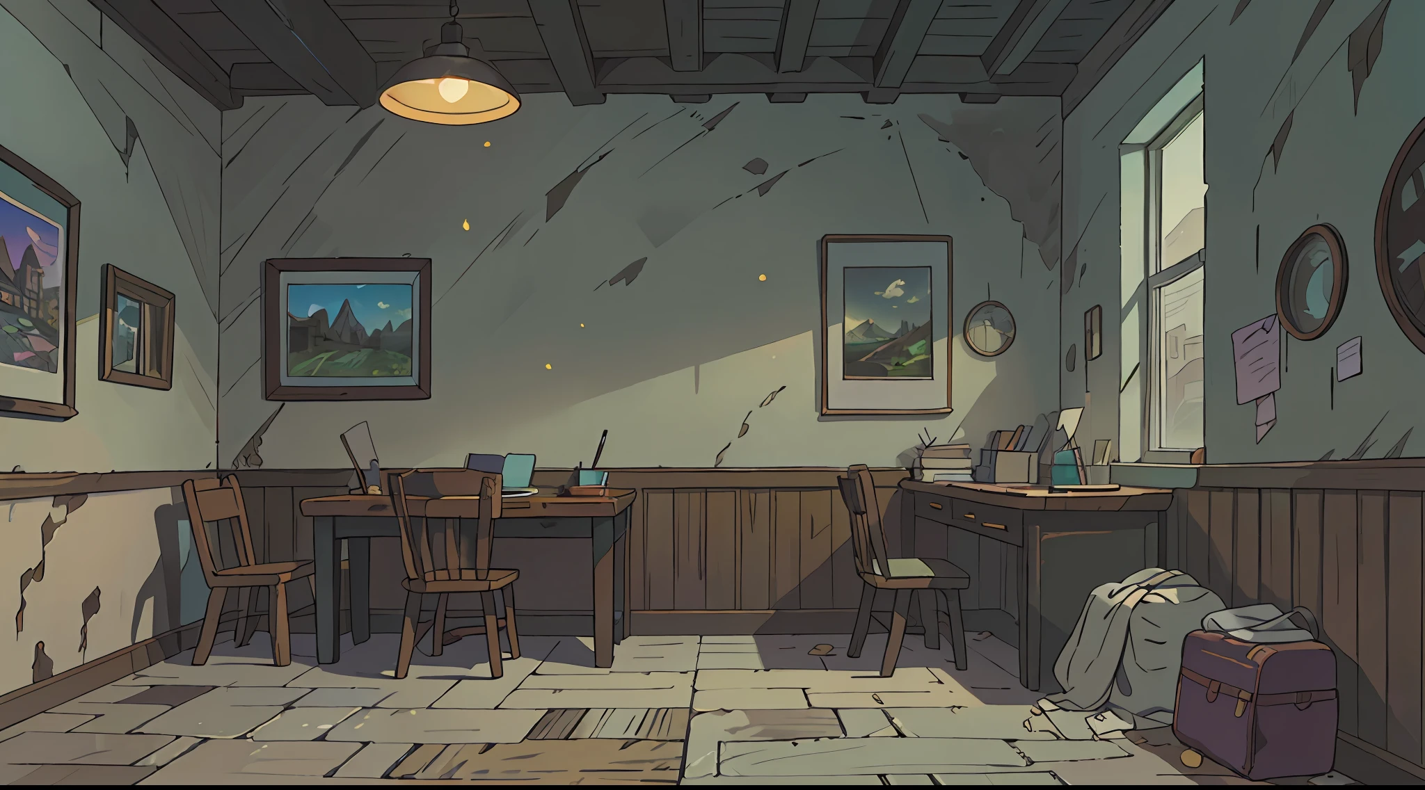 a highly detailed matte painting of a age study room, by evgeny lushpin, jim burns and greg rutkowski, realistic concept art , complementary colors, 8k resolution, trending on artstation, wide-angle lens
