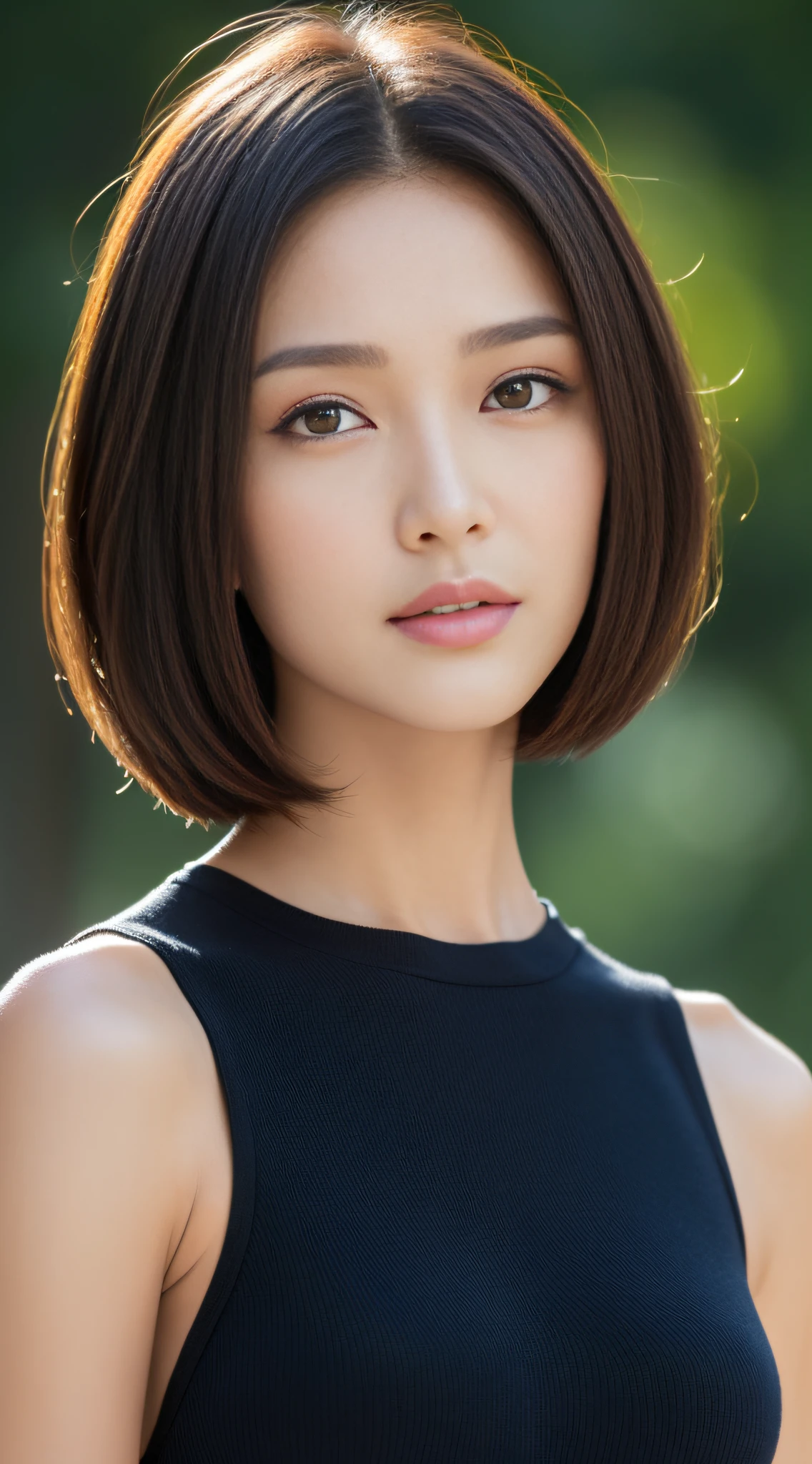 ((Best Quality, 8K, Masterpiece: 1.3)), a tall and beautiful woman, perfect figure: 1.4, slender abs, dark brown hairstyle, short hair, white yoga pants, without any posture movements, standing straight, highly detailed face and skin texture, detailed eyes, double eyelids, face with high cold, royal sister full of fan