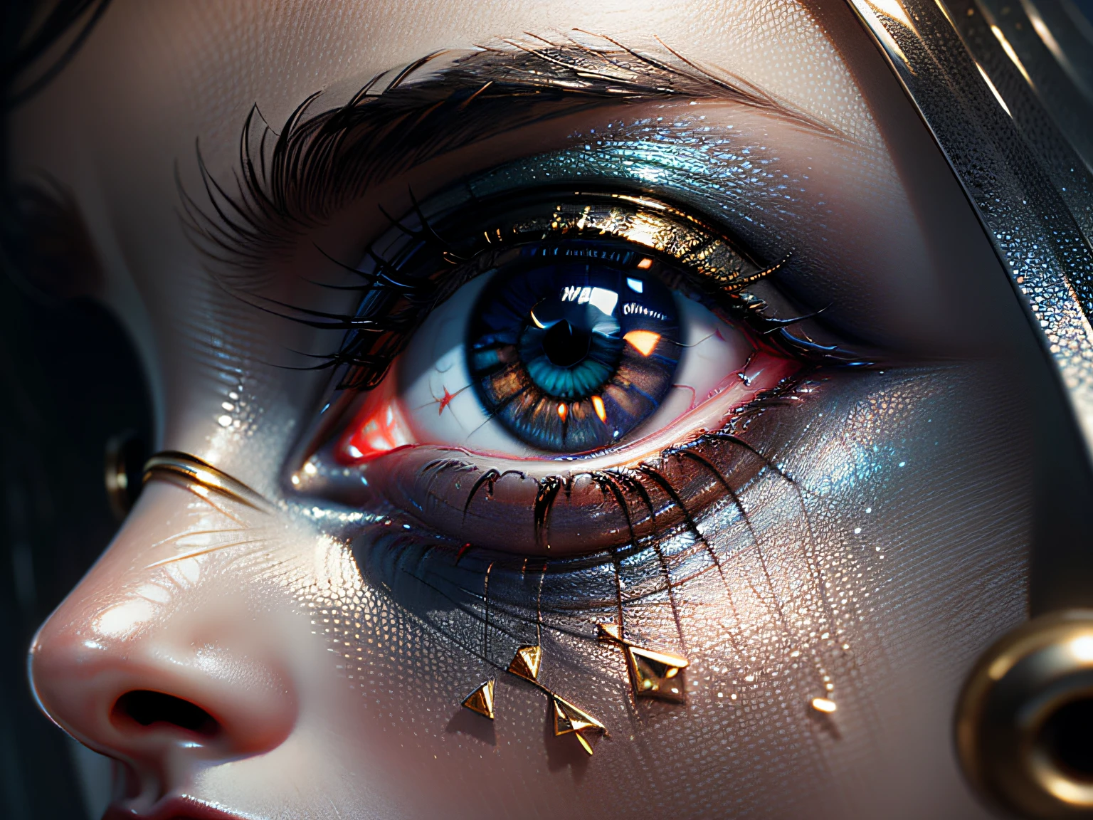 ((masterpiece, best quality, ultra-detailed, high-resolution)), solo, beautiful woman, gleaming eye, perfect eye, age 30, black white gold theme,