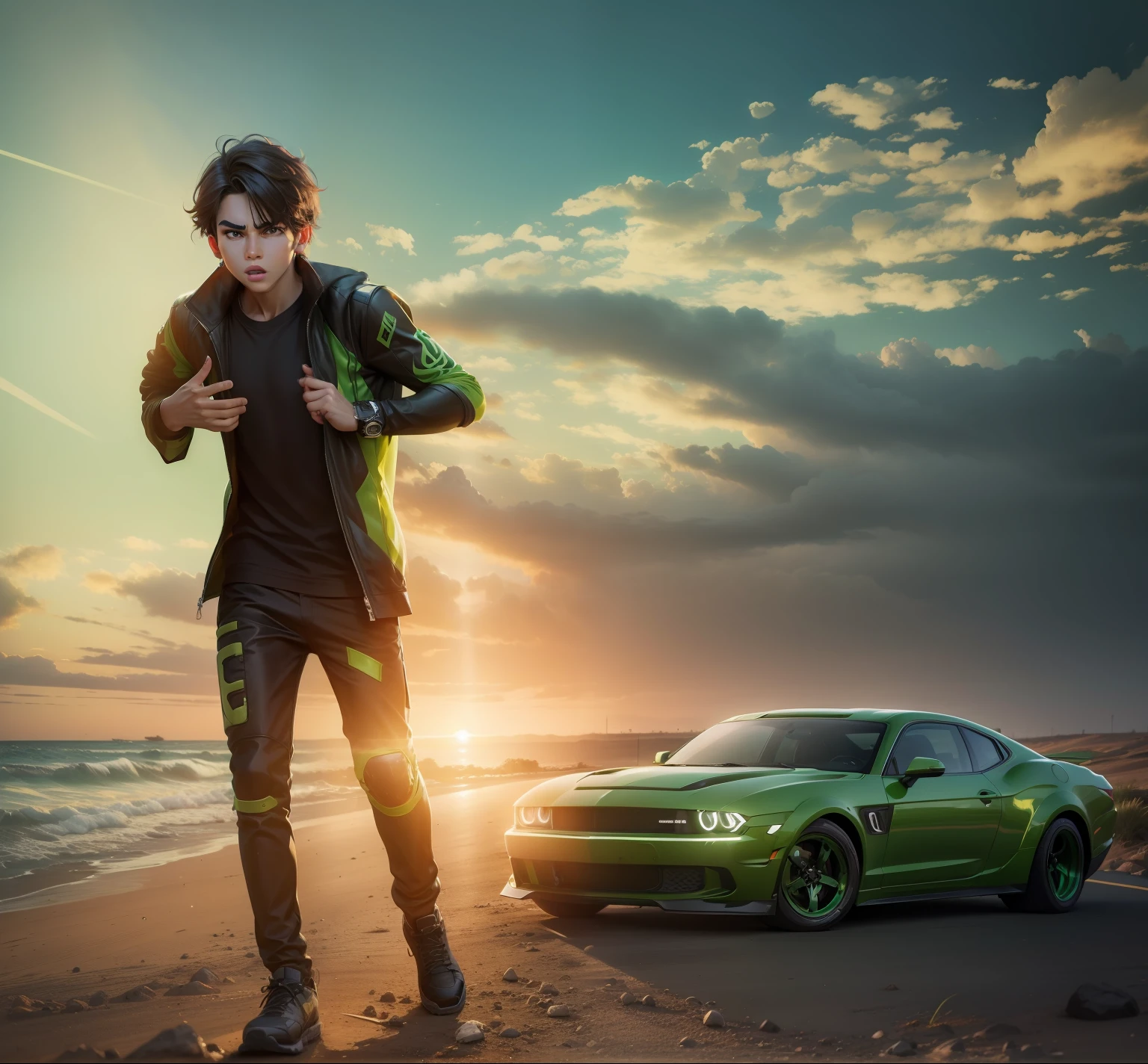Boy become ben 10, enhance , realistic and 8k