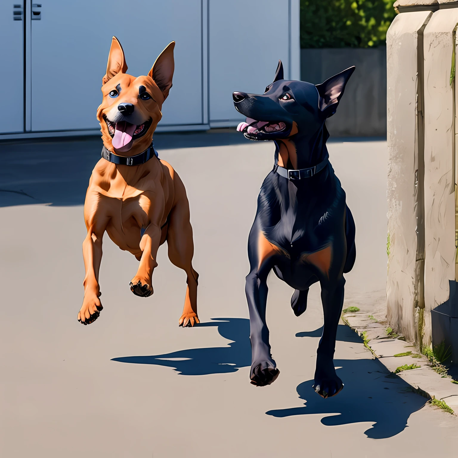 Foto, cachorro, doberman, numa rua movimentada, realista