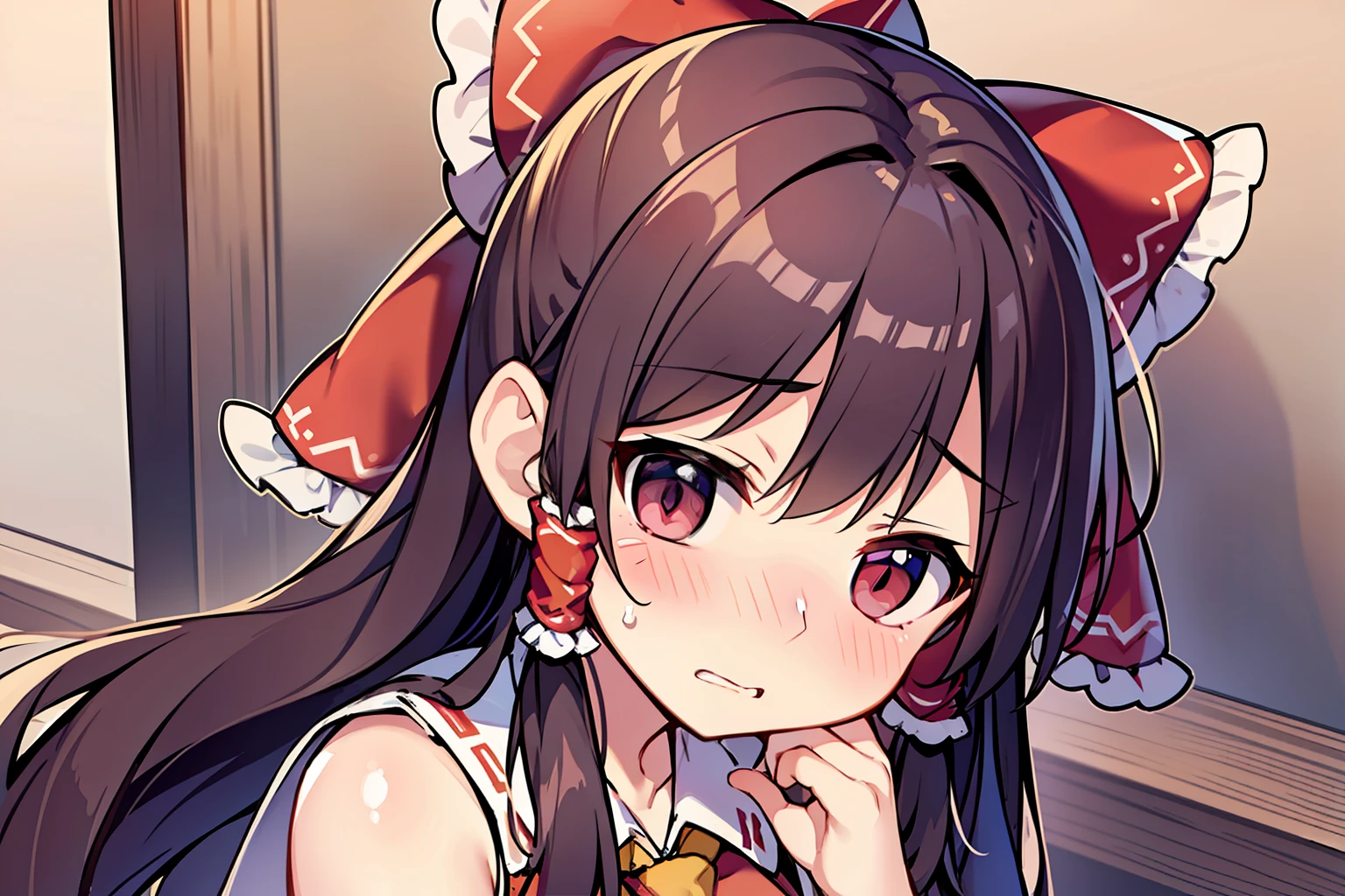 Borei Reimu、Look away、embarrassed from、From chest to head