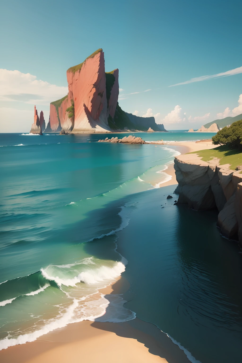 Draw images of non-mainstream sky and sea red, blue, green