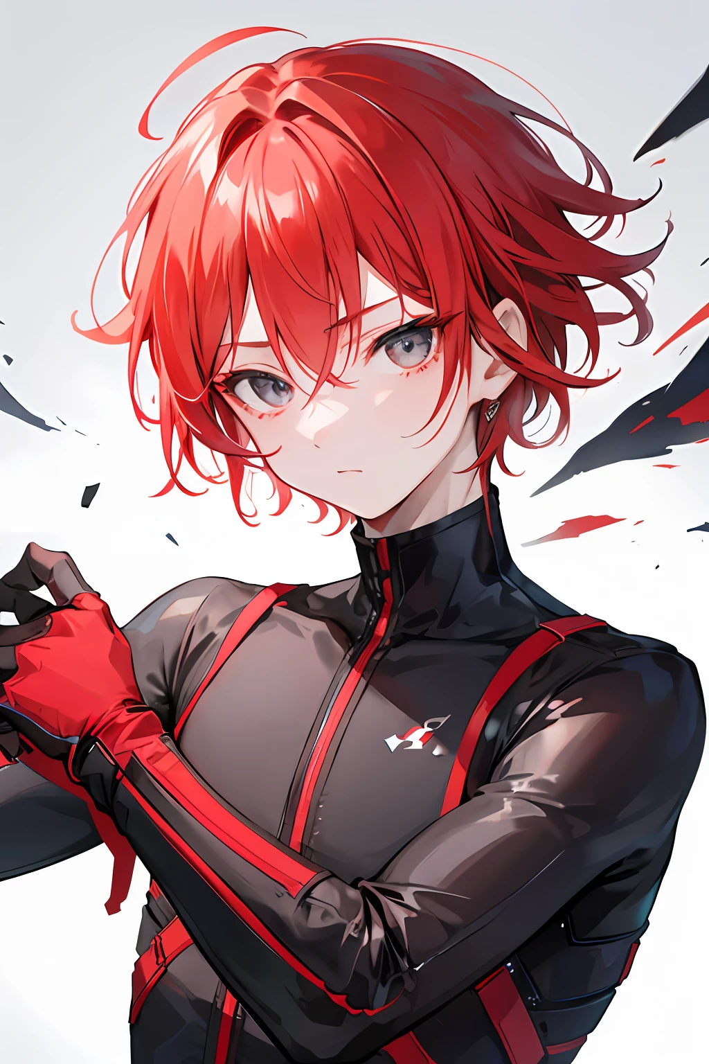 1boy, short light red hair, gray eyes, expressive eyes, white skin, soft smile