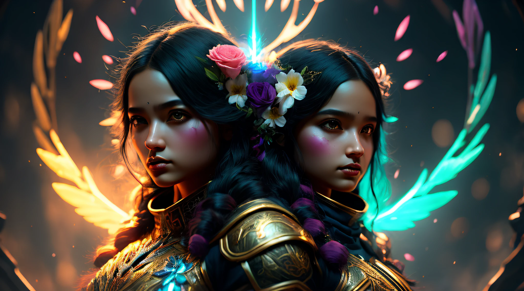 Imagine que a pele dessa menina criatura parece ter sido feita de uma rede de pesca, com folhas e flores crescendo em seu corpo. Digital Epic Fantasy, symmetric concept art, Sinister Fantasy Illustration, Symmetrical Epic Fantasy Art, epic fantasy science fiction illustration, Epic fantasy art style, Epic Anime Art, Symmetrical Fantasy RPG Portrait, Anton Fadeev e Dan Mumford, (master part, Qualidade Superior, best quality, Arte Oficial, Beauty and Aesthetics: 1.2), Detalhe extremo, (Arte Fractal: 1.3), colorido, mais detalhado, Pose de corpo inteiro, Foto surrealista bonito, 8 mil, Octane lindamente renderizado, Very detailed, intrincado, Epic composition, Cinematic lighting, master part, Art Station Trend, muito, Very detailed, atordoante, HDR, liso, foco nítido, high resolution, Premiado, foto premiada, DSLR, 5 0 mm