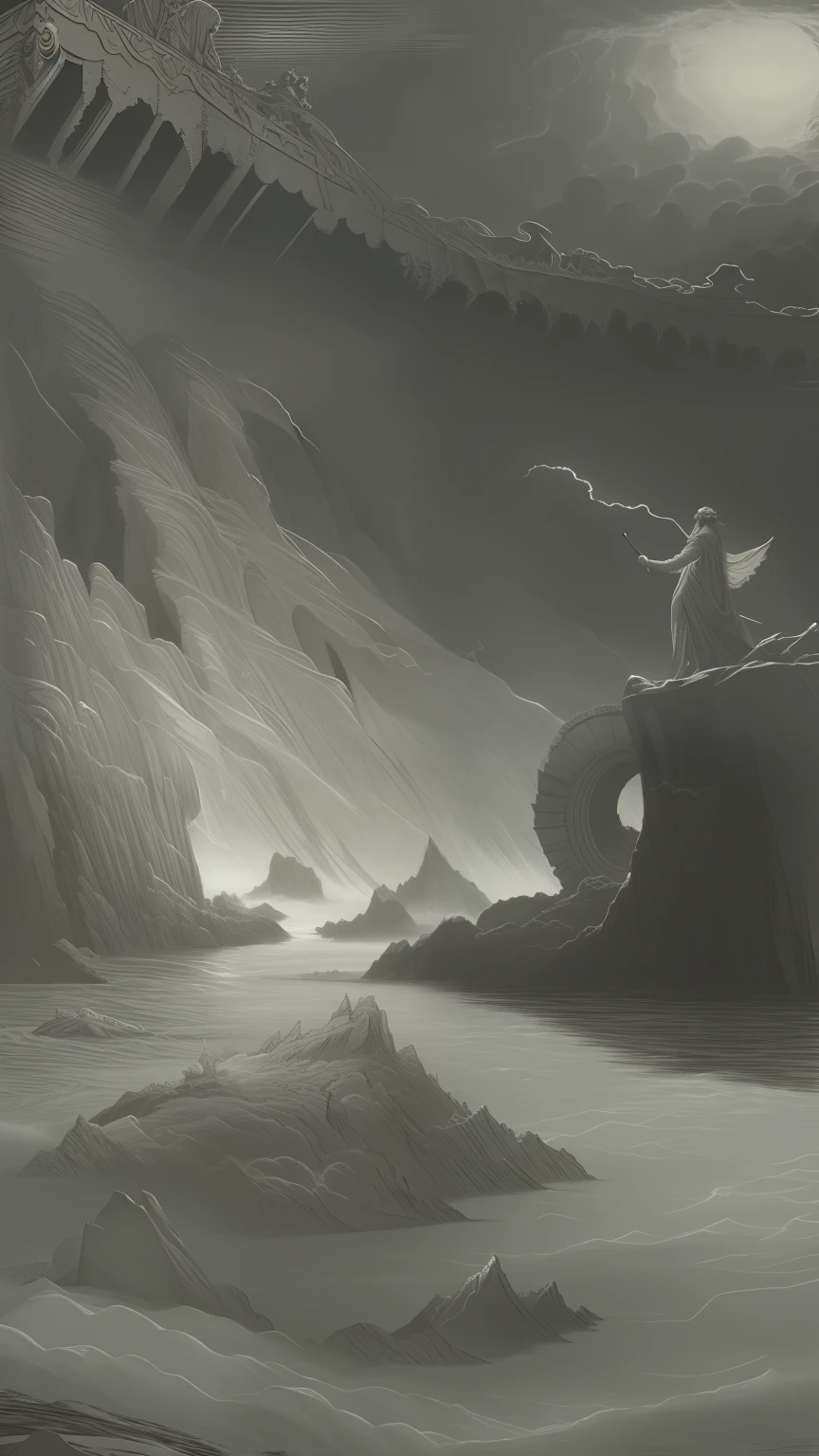 Homem sentado em uma rocha ao lado de um homem morto, Directed by: Gustave Doré, Gustave Doré style, Directed by: Gustavo Dore, Estilo Gustave Dore, History of Gustave Dore, Directed by: Gustave Doré, Gustave Dore\' background, Directed by: Gustave Dore, Desenho de Gustave Dore, scylla and charybdis, inspired by Gustave Doré, inspirado em Gustave Dore