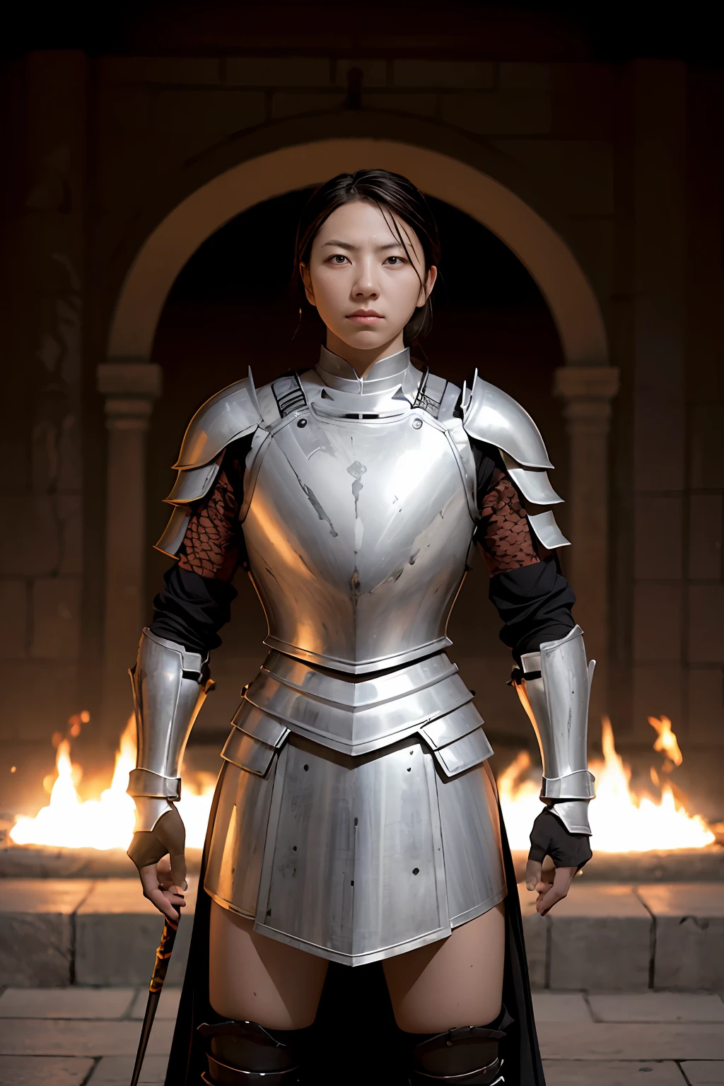 A warrior wearing full armor.