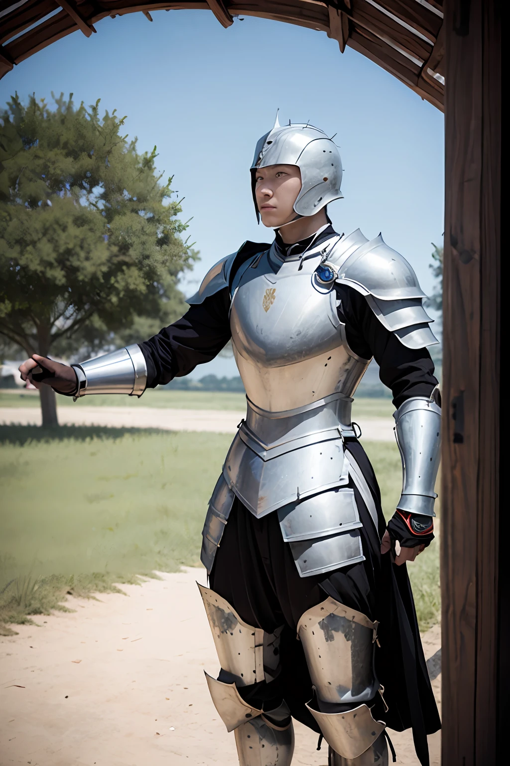 A warrior wearing full armor.