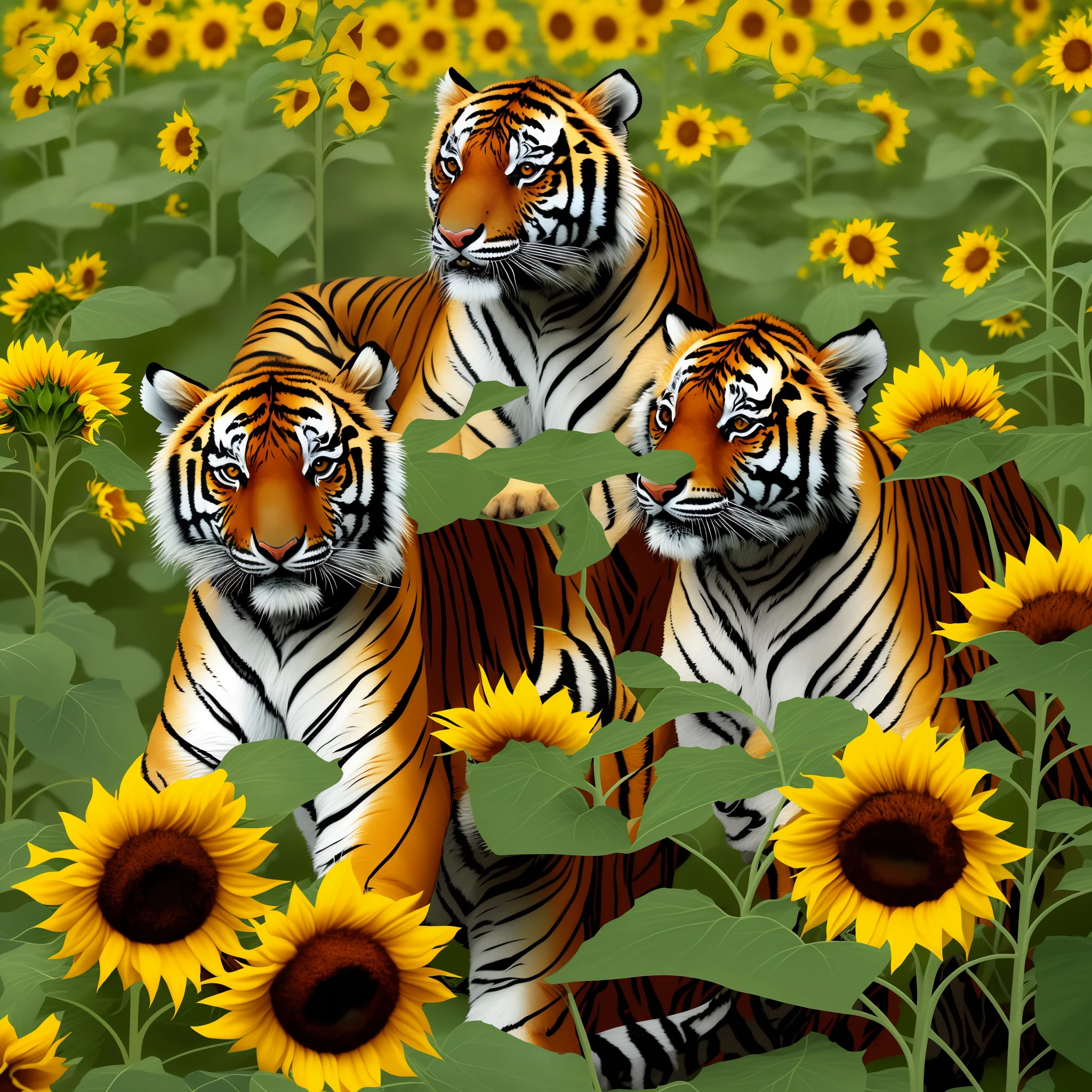 Illustration for the tale of the tiger cub, who hid under a sunflower in winter