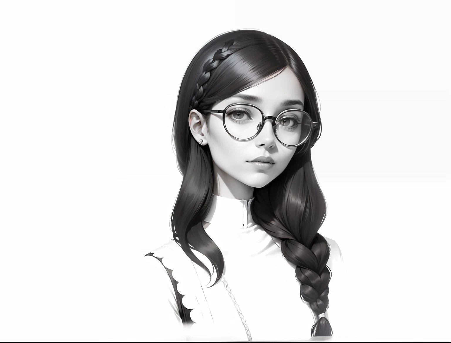 A woman with braided black hair stands, wearing circular glasses, a chessboard in one hand