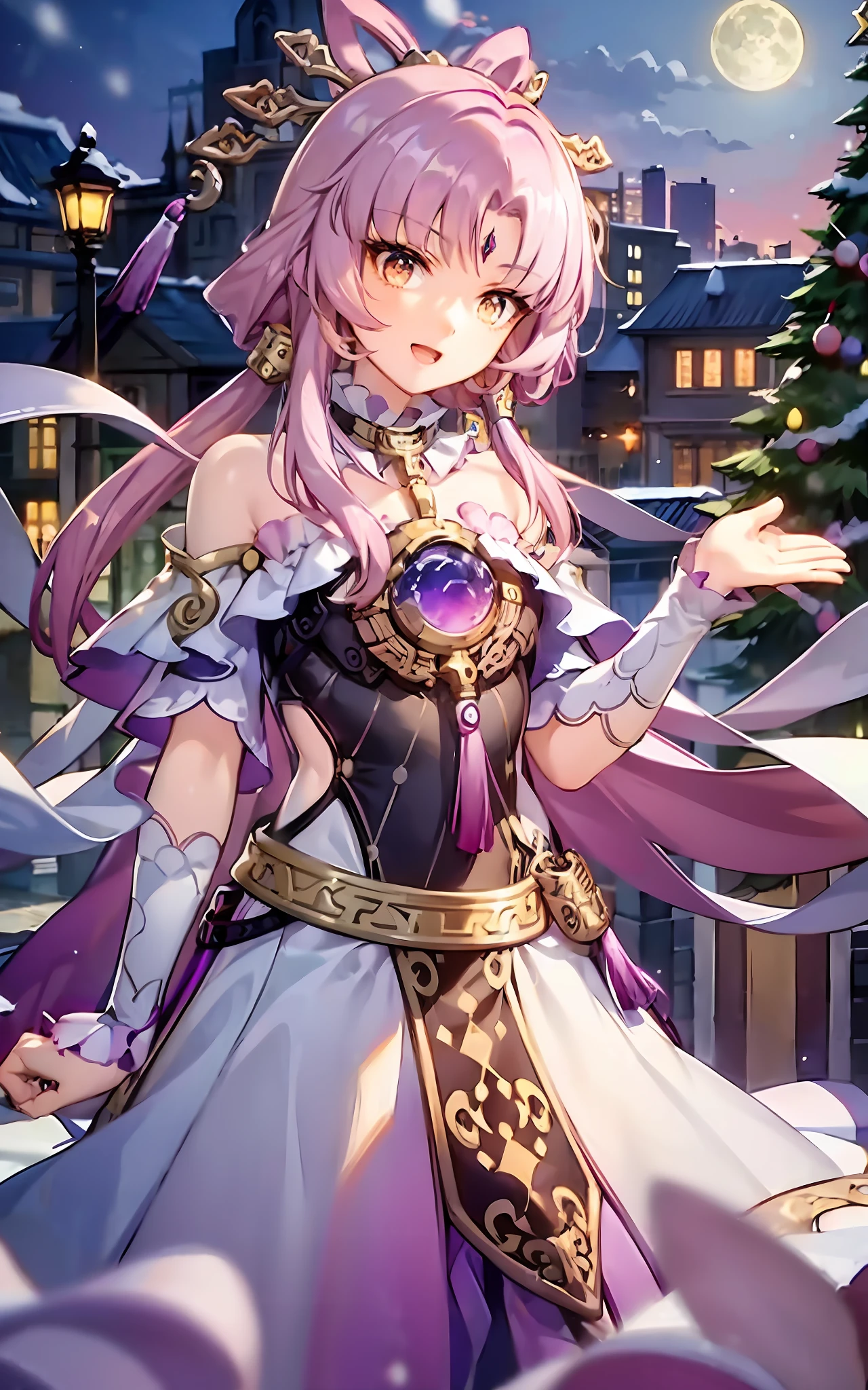 Smile,Open mouth,christmas dress,natta,themoon,snowfield,Christmas tree