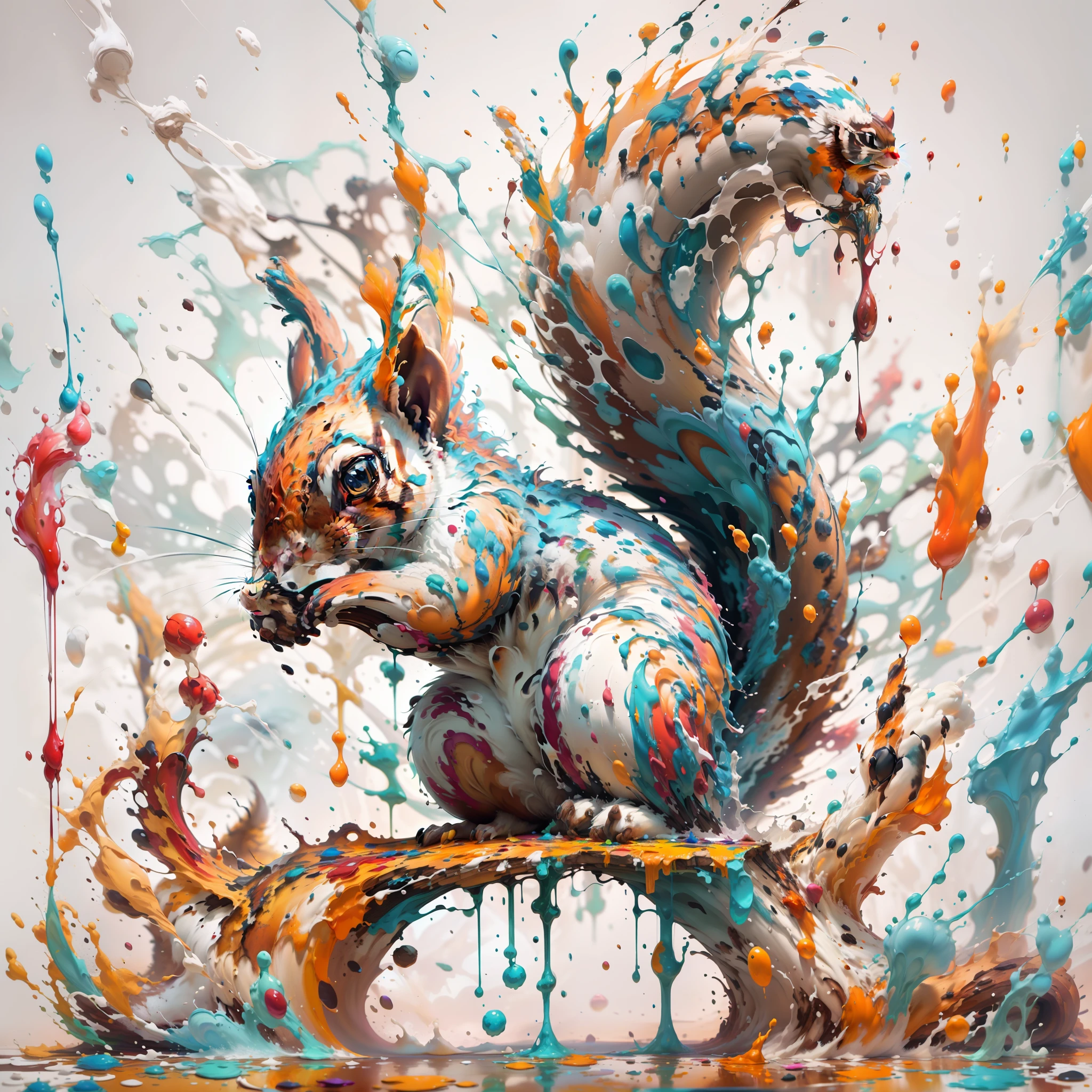 3d Splash art, a squirrel, ((white background)), epic Instagram, artstation, splash style of colorful paint, contour, hyperdetailed intricately detailed , unreal engine, fantastical, intricate detail, splash screen, complementary colors, fantasy concept art, 16k resolution, deviantart masterpiece, oil painting, heavy strokes, paint dripping, splash arts