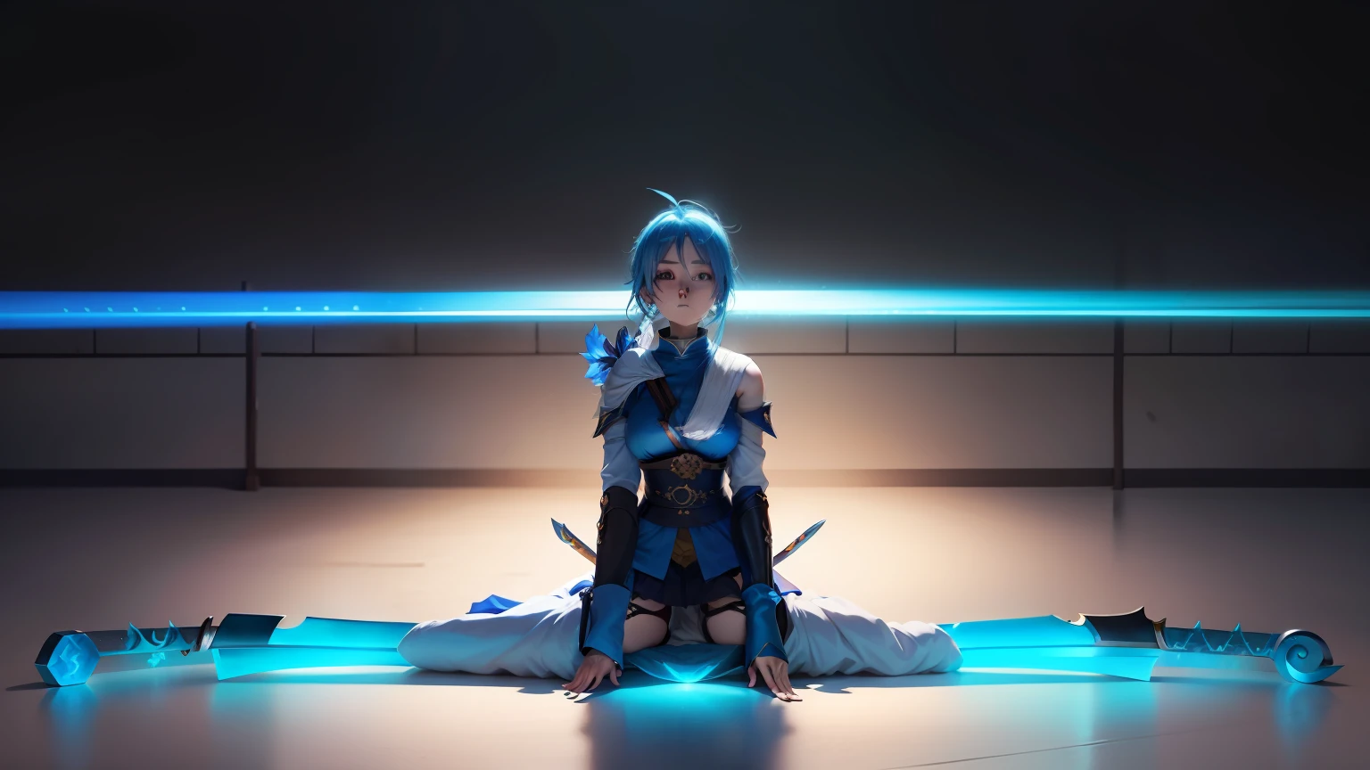 animesque、ember、Blue hair、swordsmen