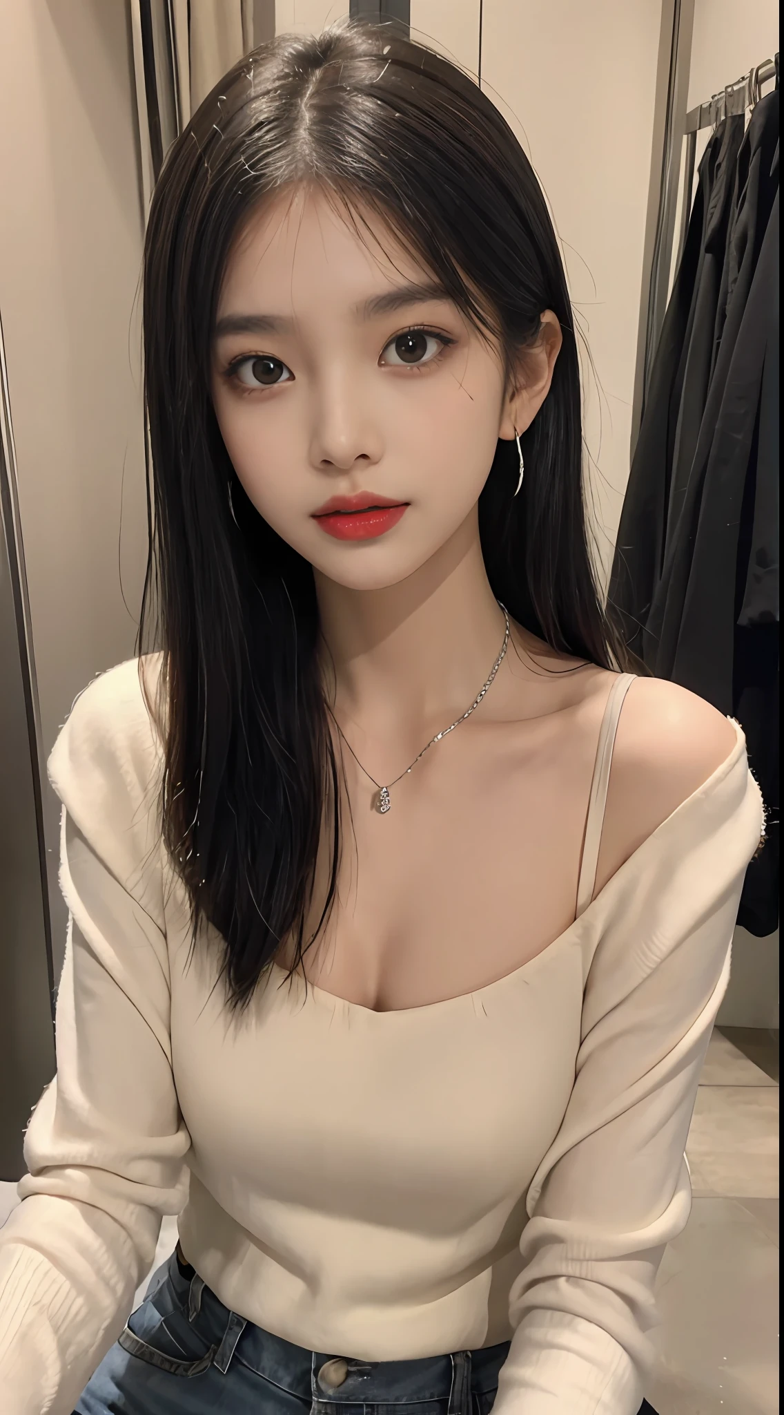 (tmasterpiece),Best quality at best,8K分辨率,3D,A beautiful girl,Wear suspenders,With a necklace,There is a beauty mole under the corner of the left eye ,perfect body figure,((Beautiful detailed face)),(full bodyesbian:1.2),Black color hair(Untidy),Delicate makeup,Redlip,Oily lips,long eyelasher,With silver earrings,Big bright eyes,eye shadows,Lying silkworm,cinmatic lighting,cute female child,Works of masters,high detal,The picture is colorful,Light and shadow details,Extremely delicate beautiful girl,Supple and fair skin,Exquisite facial features,s the perfect face,Stunning beauty,extremy detailed,Realistic details,face to the viewer,, sharp fokus:1.2, 1girll
