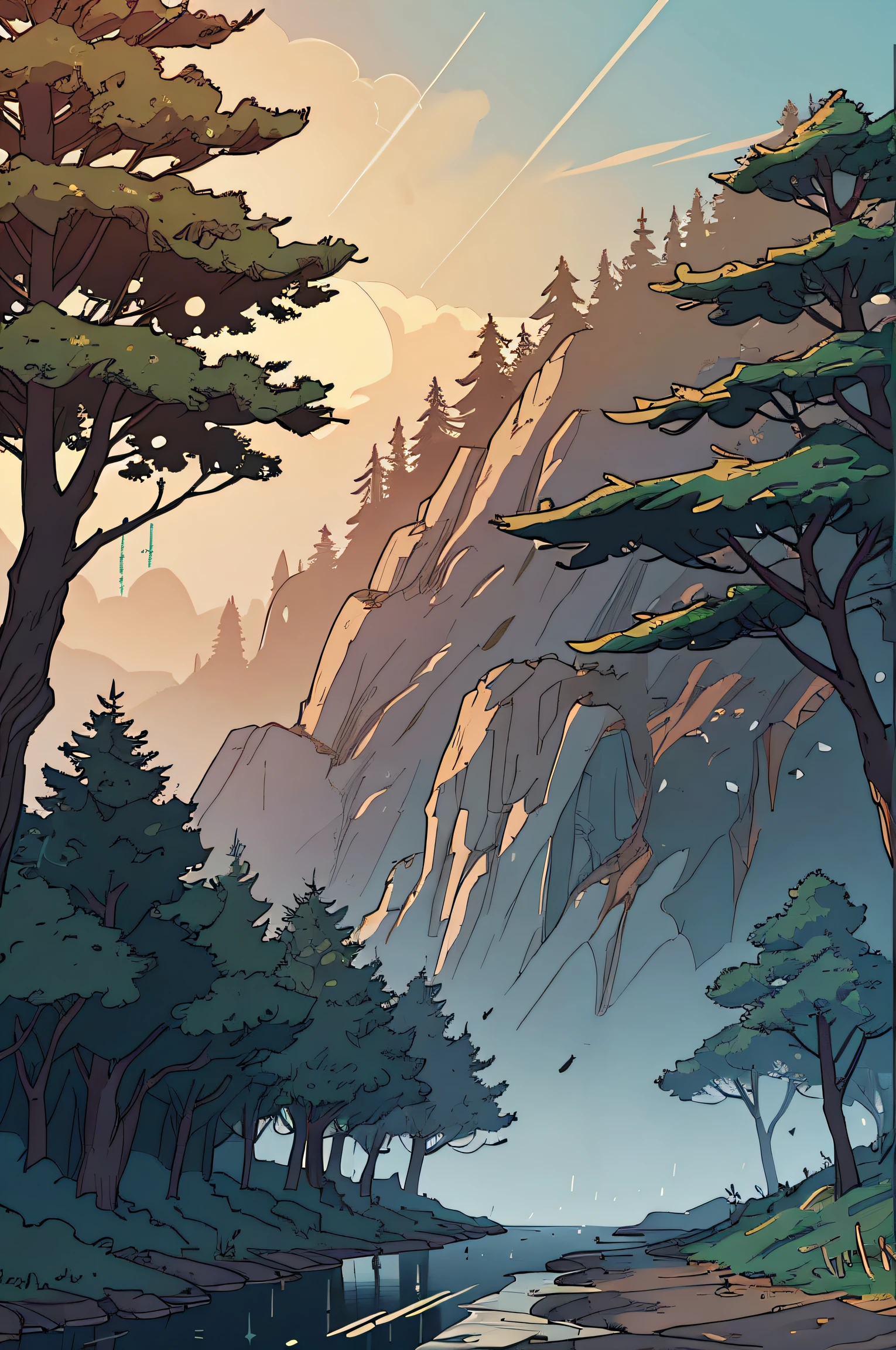 a detailed matte painting of an autumnal forest in the Carboniferous, raining by evgeny lushpin, jim burns and greg rutkowski, realistic concept art , complementary colors, 8k resolution, trending on artstation, wide-angle lens
