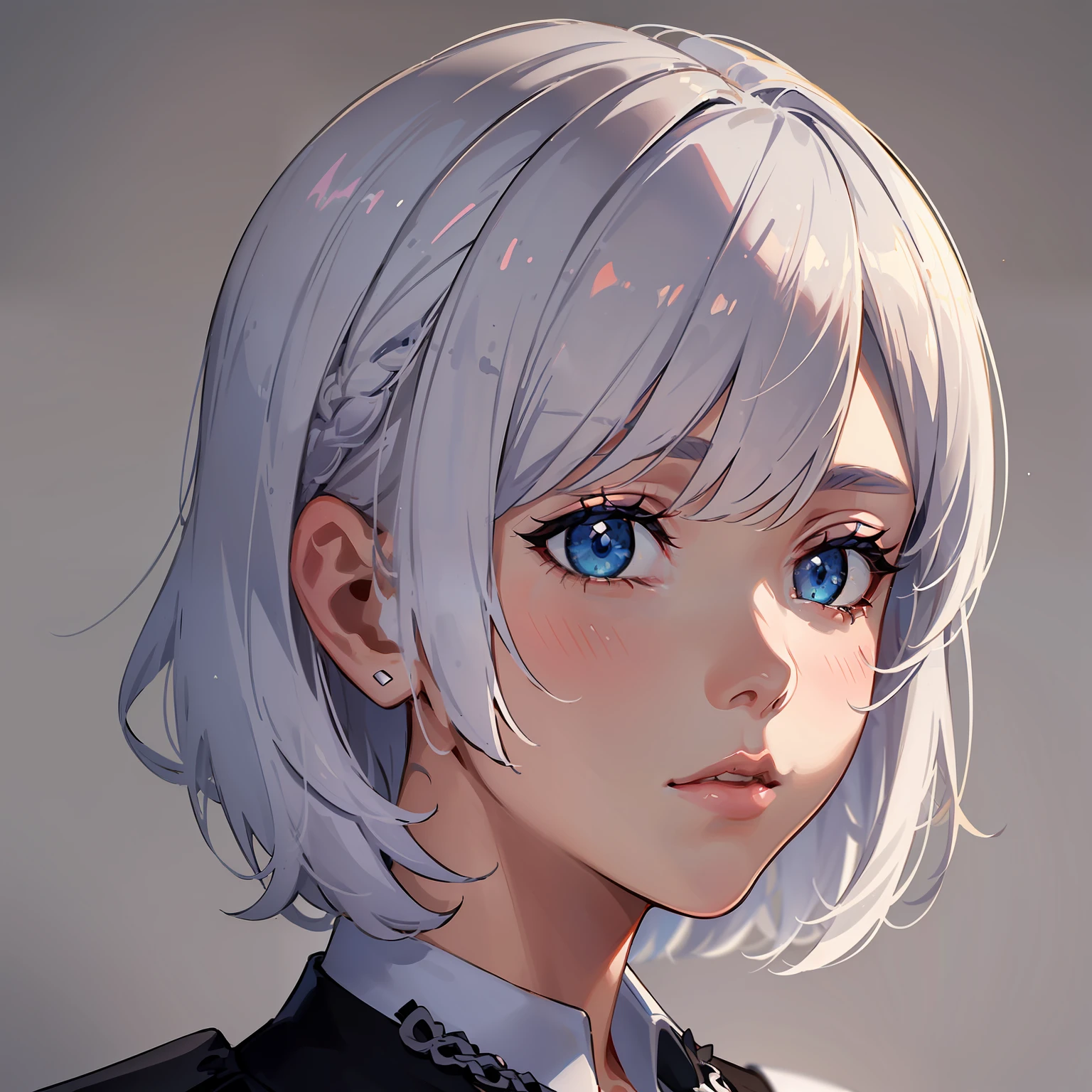 (obra-prima), Ultra Detalhado, 8k, ((Uma folha de personagem:1.4)) or reference sketch of a girl with short white hair, com olhos de cor branca reluzente e ela tem rosto fofo e meigo, ultra realistic and sharp detail and intricate, detalhes intrincados e estilo, Simple background illustration, fundo plano branco,((cabelo curto branco)),((cabelo curto, Chanel)),((cabelo curto)).((various positions))