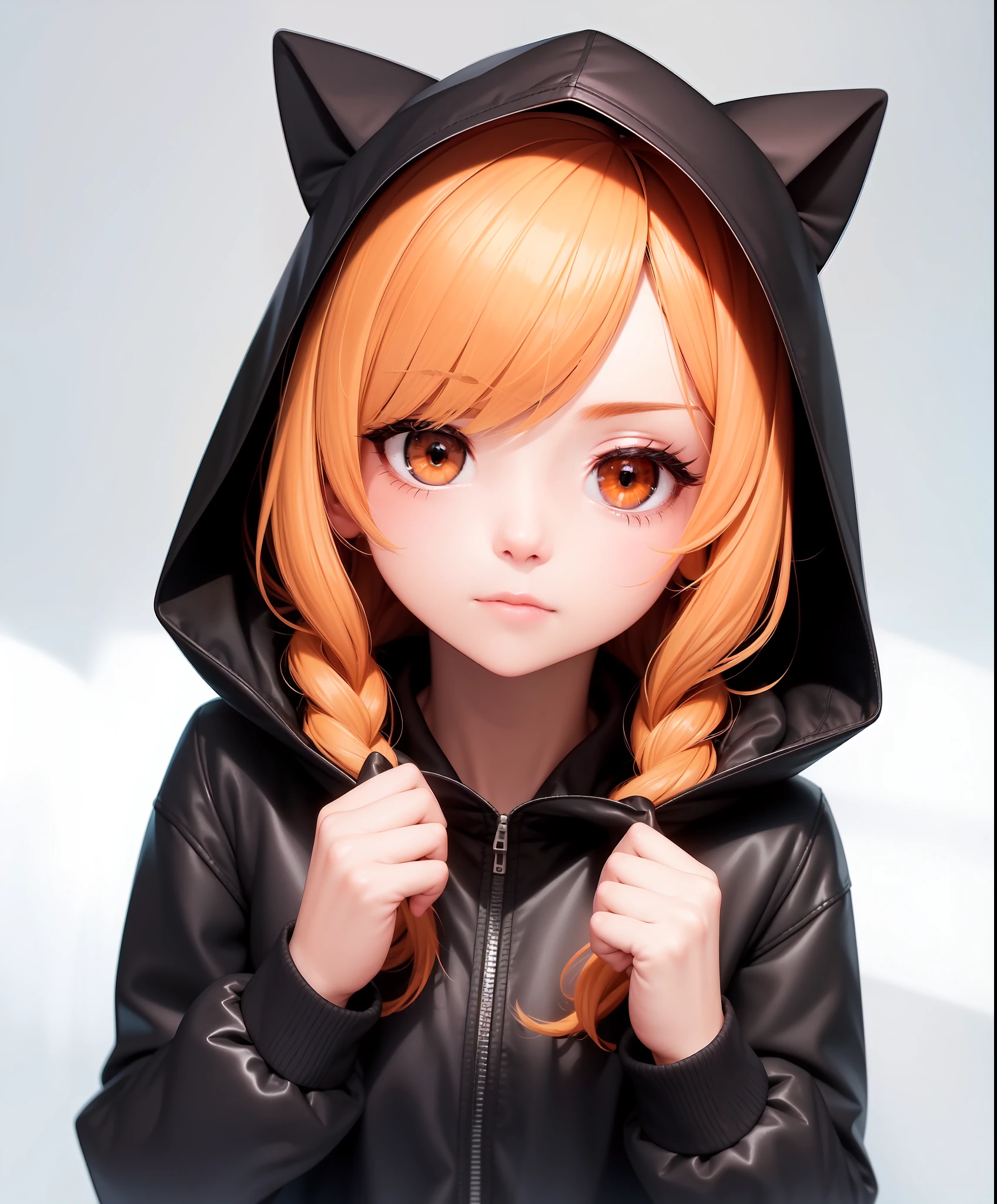 masterpiece, best quality, solo, rain, hood, animal ears, furry, hood up, 1girl, jacket, upper body, hooded jacket, closed mouth, whiskers, raincoat, cat, furry female, cat ears, orange eyes, portrait,, masterpiece, best quality,