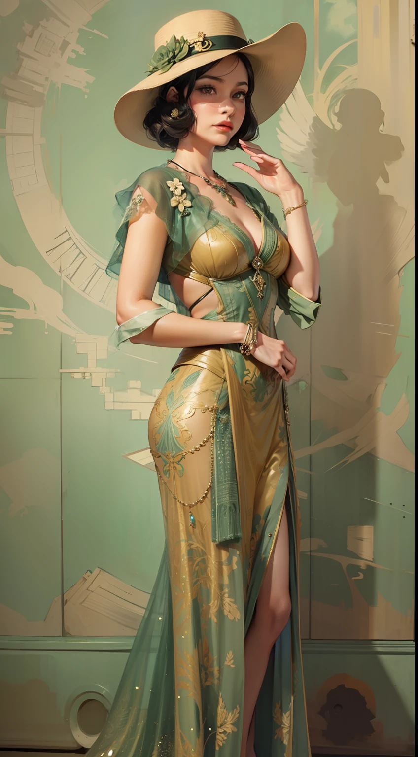 Beautiful woman in intricate Retro 30s Outfit