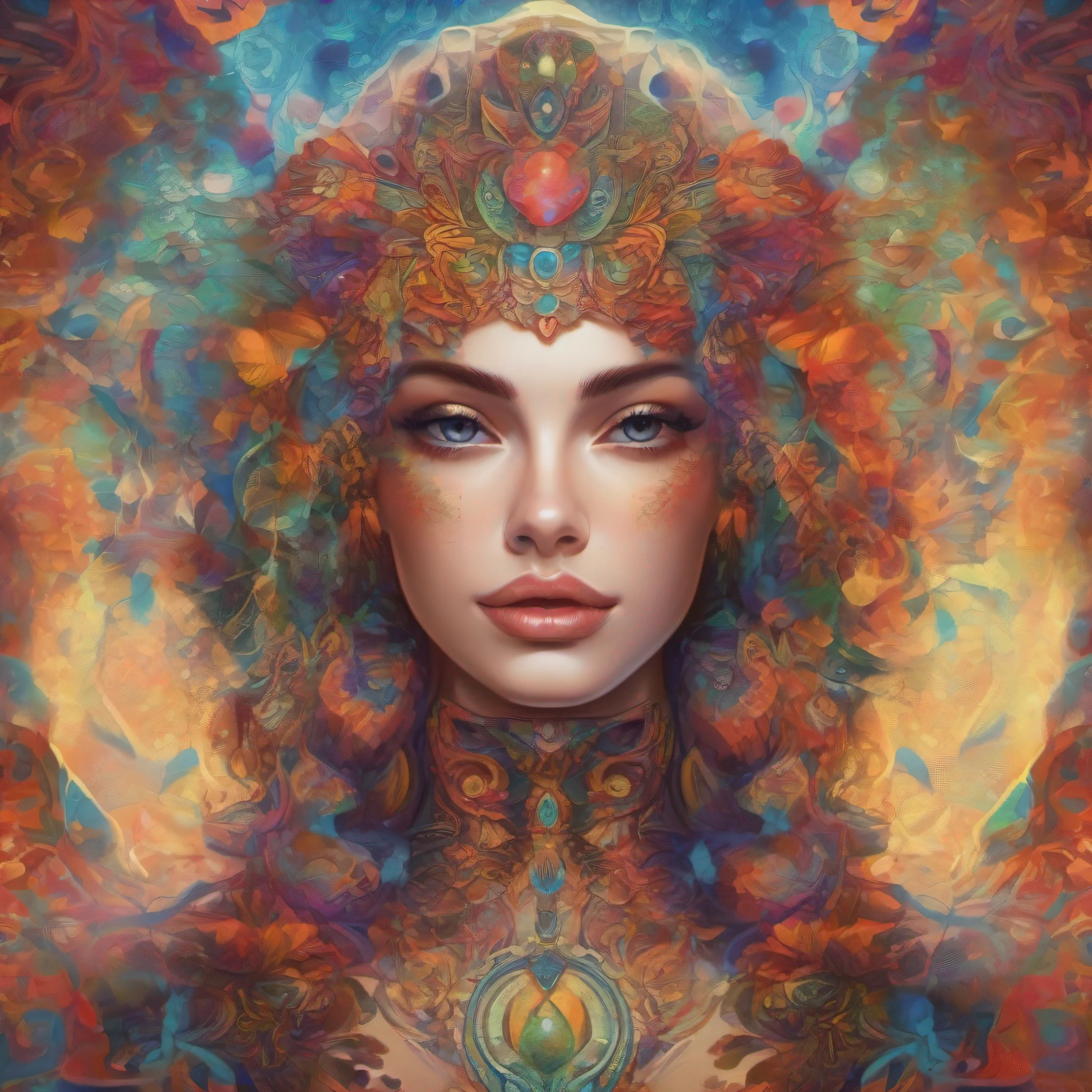 rosto de uma linda mulher mulher, Estilo de arte DMT