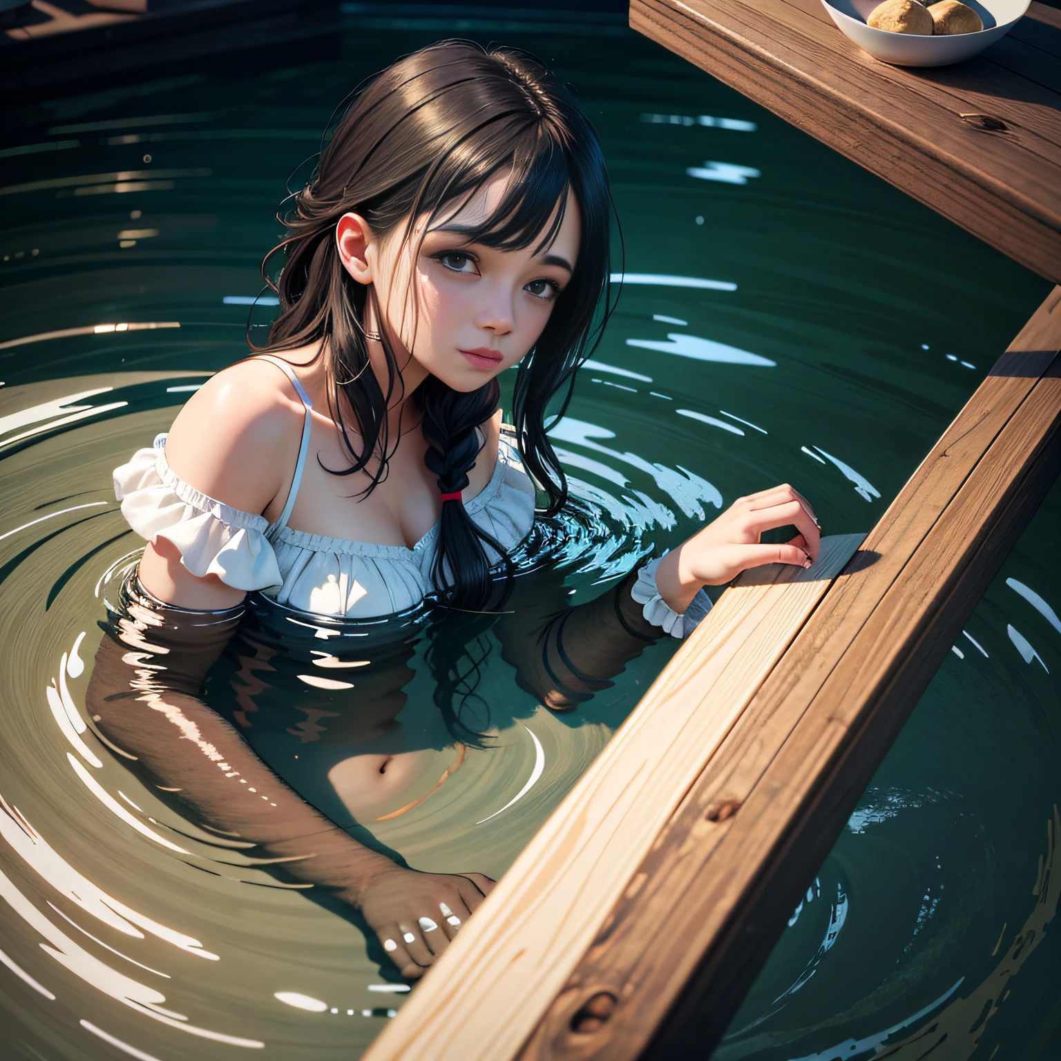 (masterpiece, best quality, beautiful art:1.4) of 1girl drowning in the flood, digital art, trending on artstation, 4k, high detail, high-resolution, professional painting, ultra-detail, hdr, 4k uhd, 8k, unreal engine 5, cinematic, neon highlights, volumetric lighting, realistic shadows, reflections, unreal engine 5, cinematic wallpaper, 8k, romantic