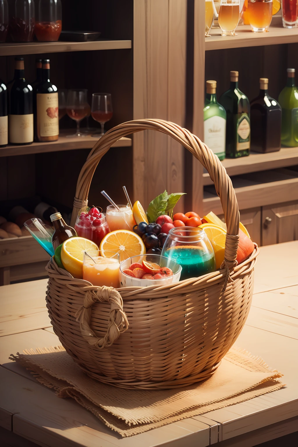 A basket with several drinks